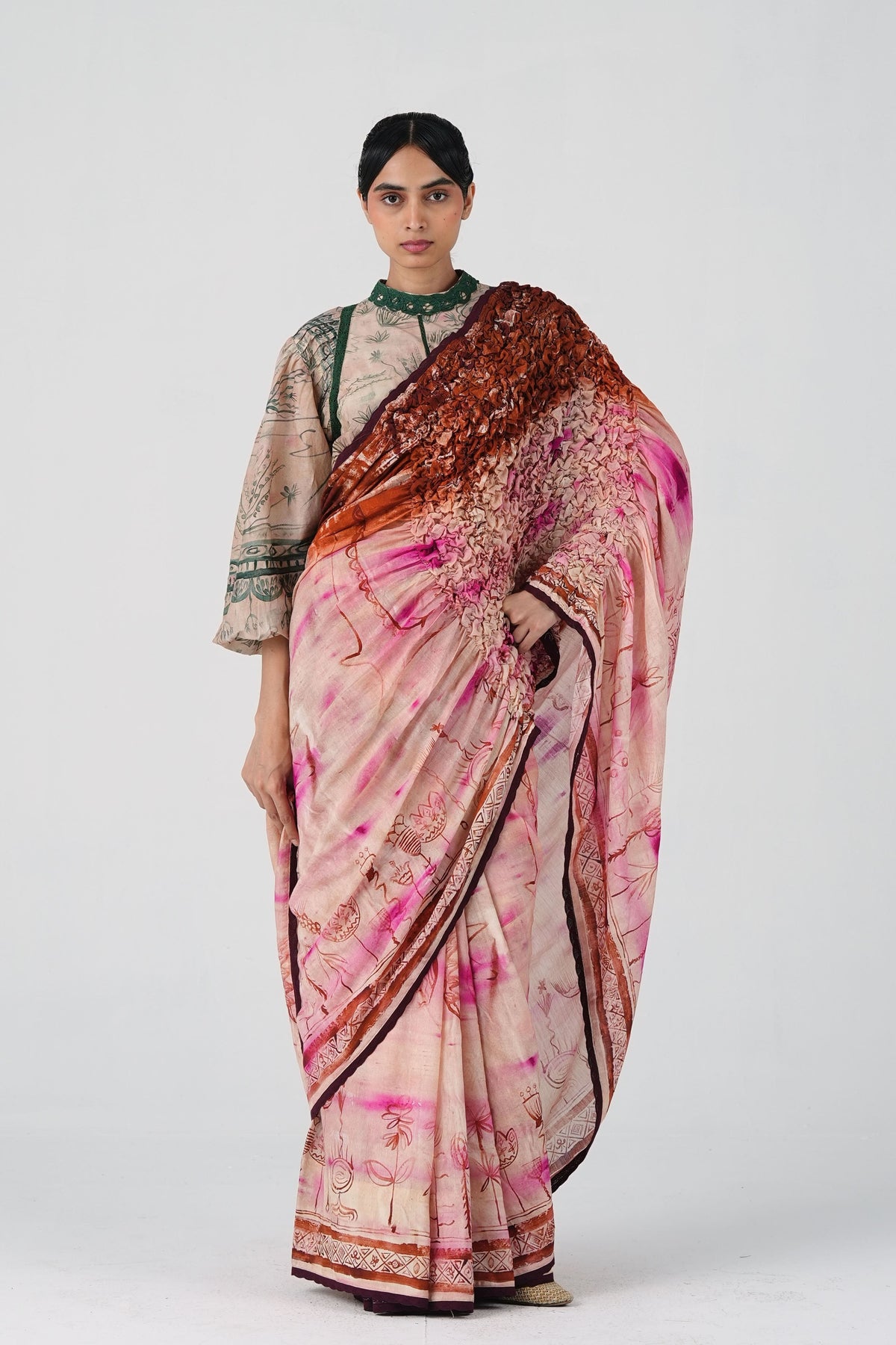 Smocked Pink Saree