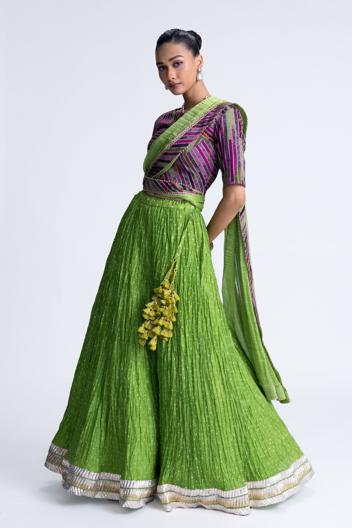 Green Bandhani Crush Lehenga