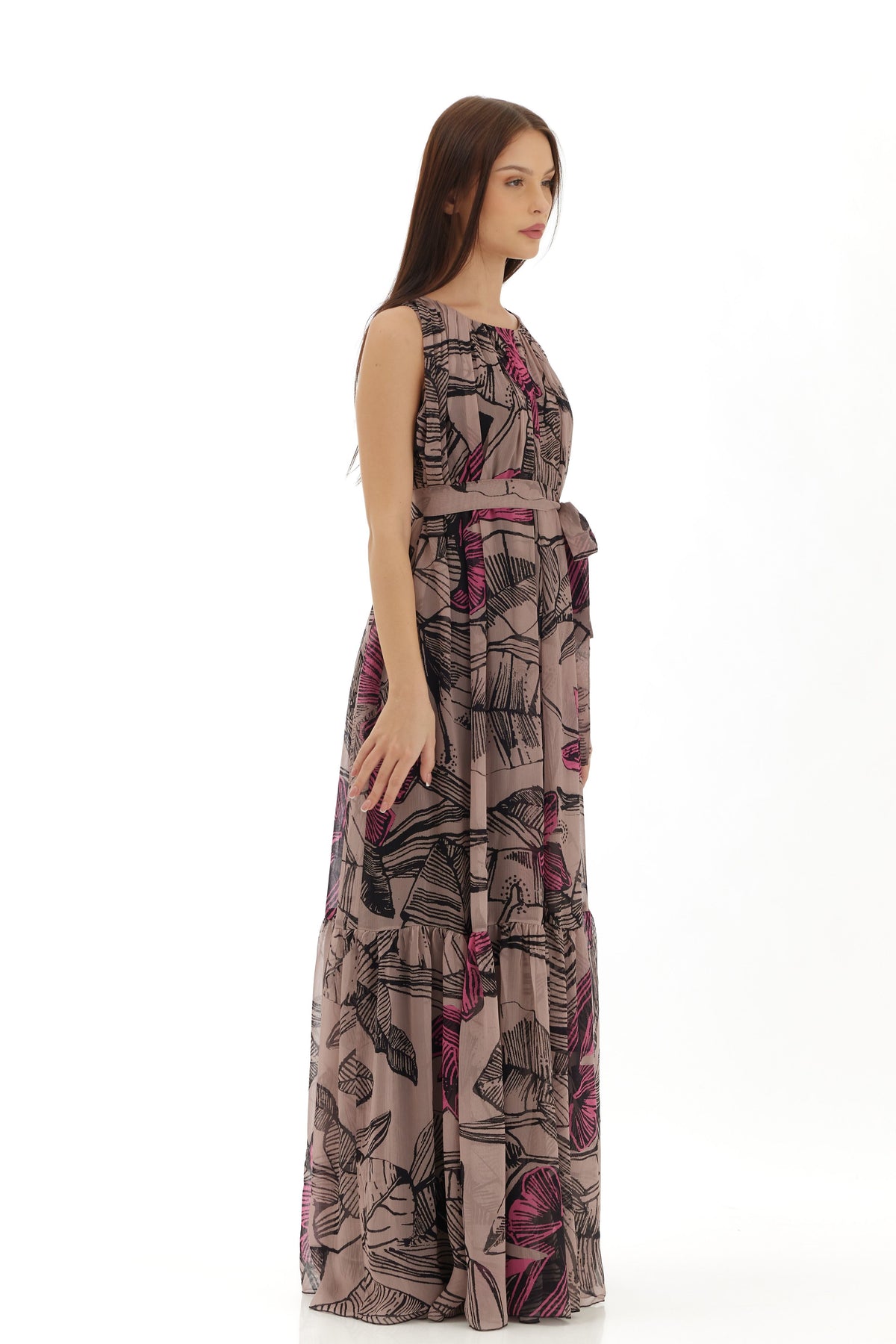 Grey Floral Long Dress