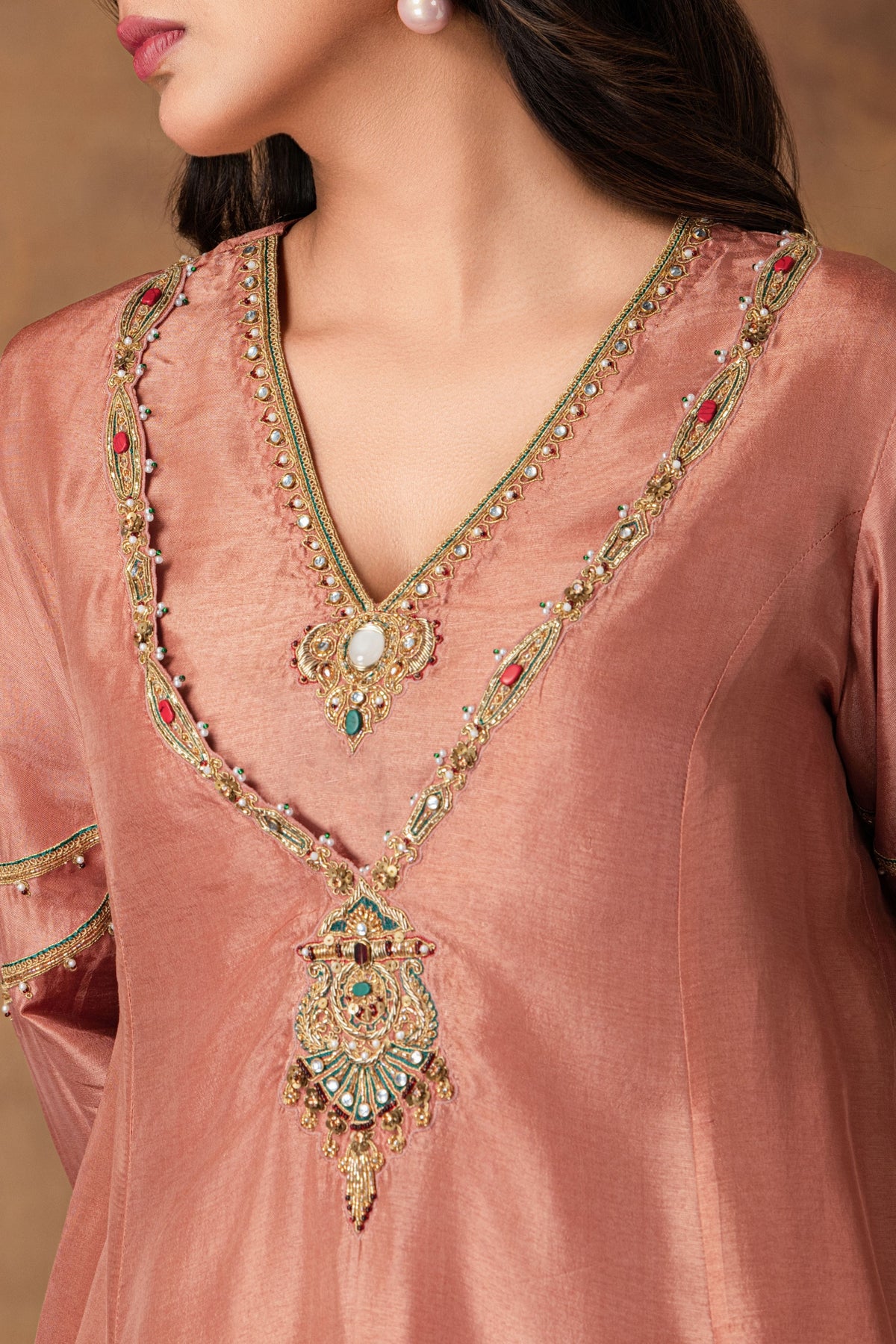 Mocha Pink Silk Kurta Set