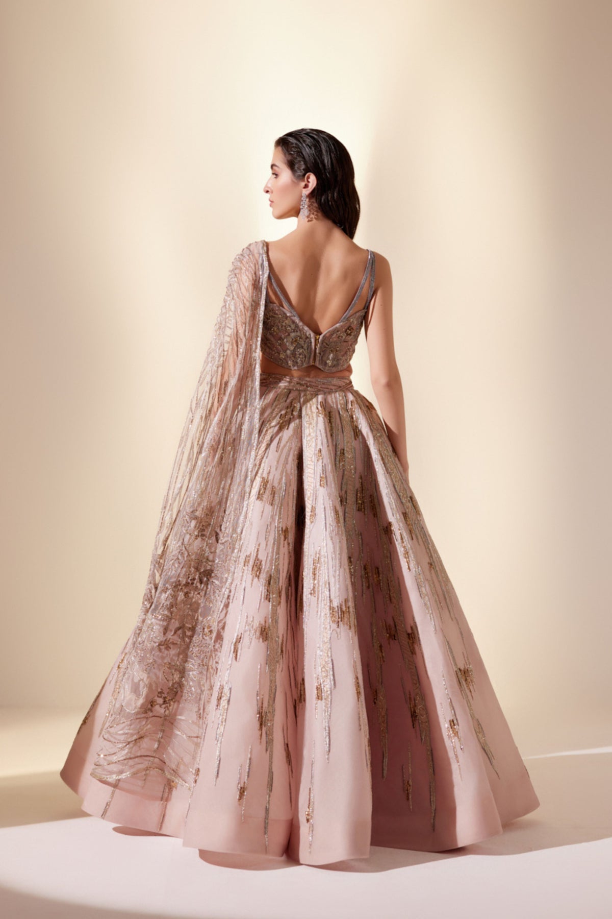 Peachy Cascade Lehenga Set