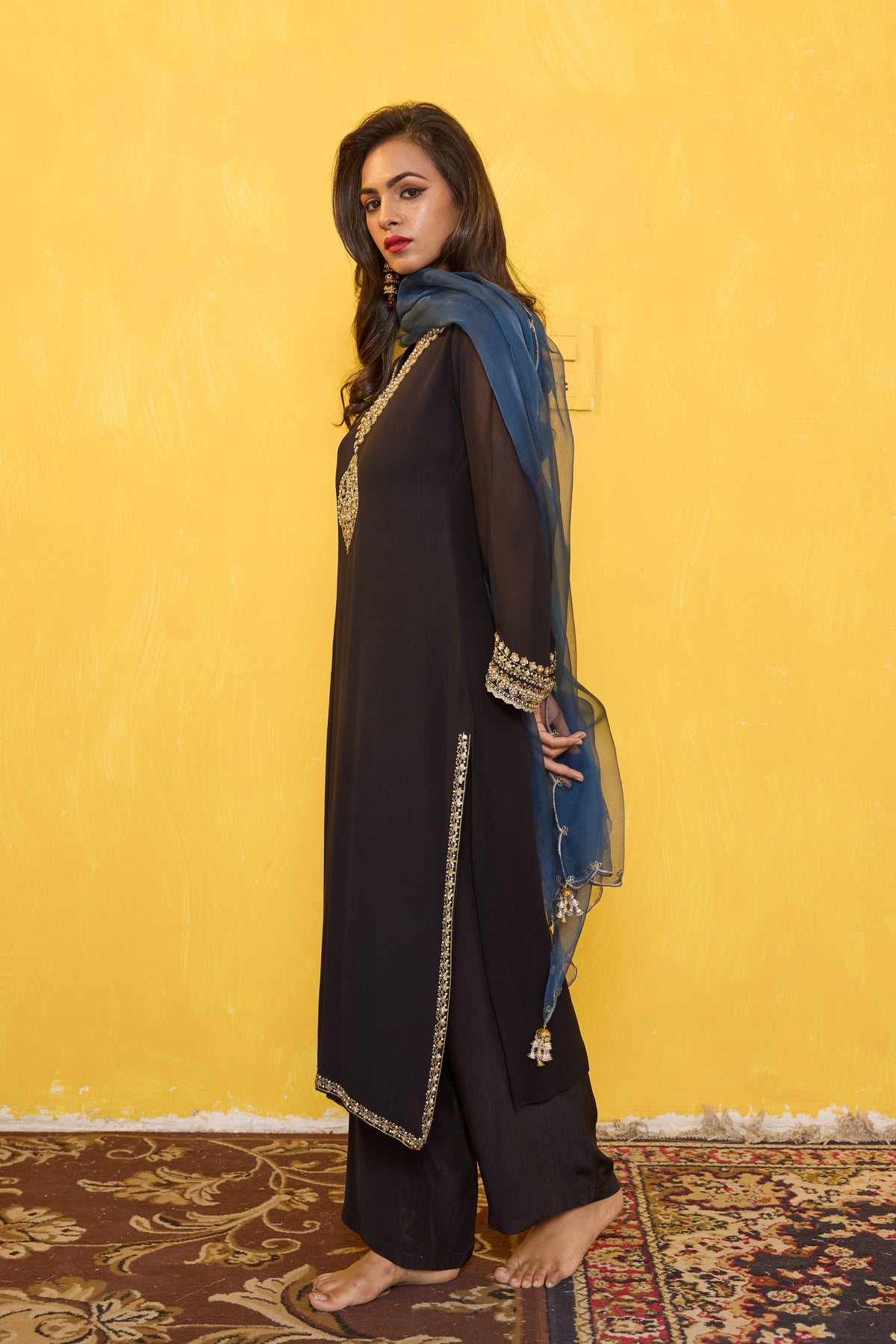 Black Straight Kurta Set