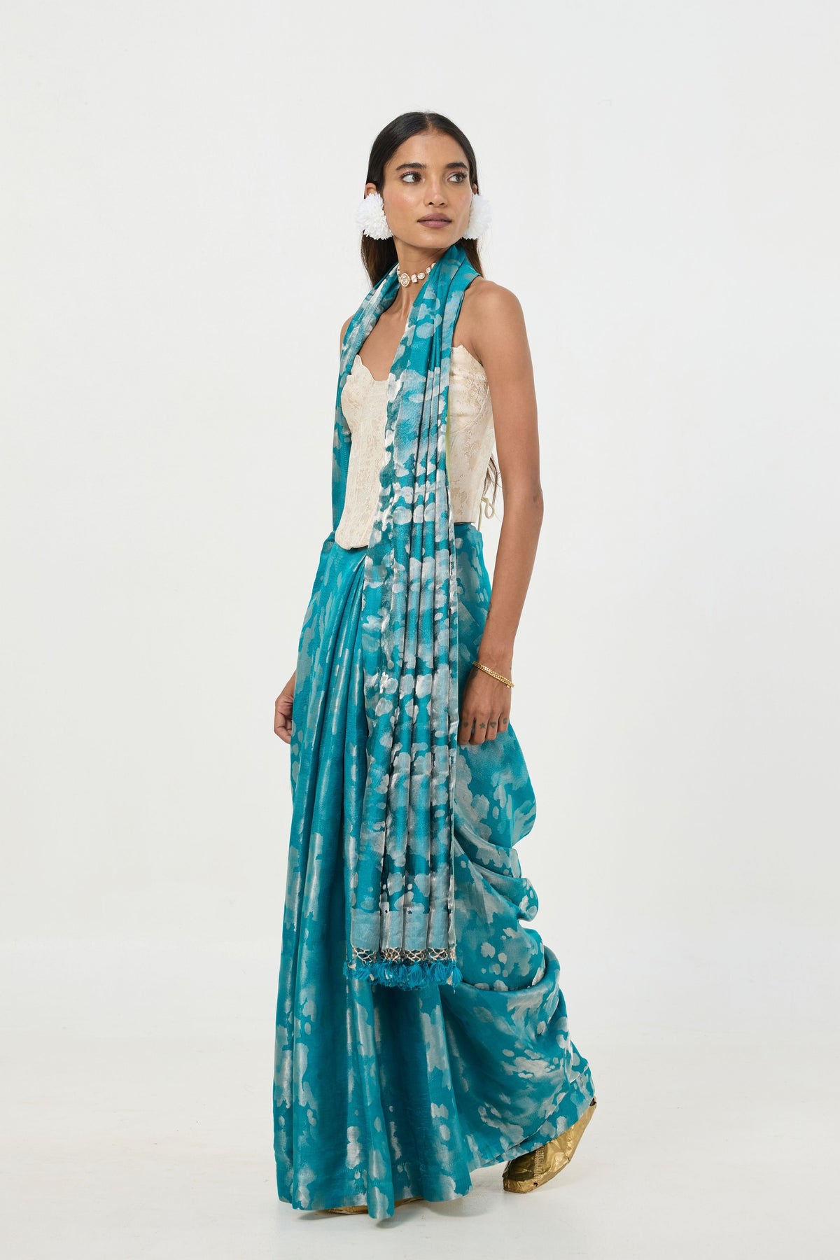 Turquoise Blue Tissue Saree