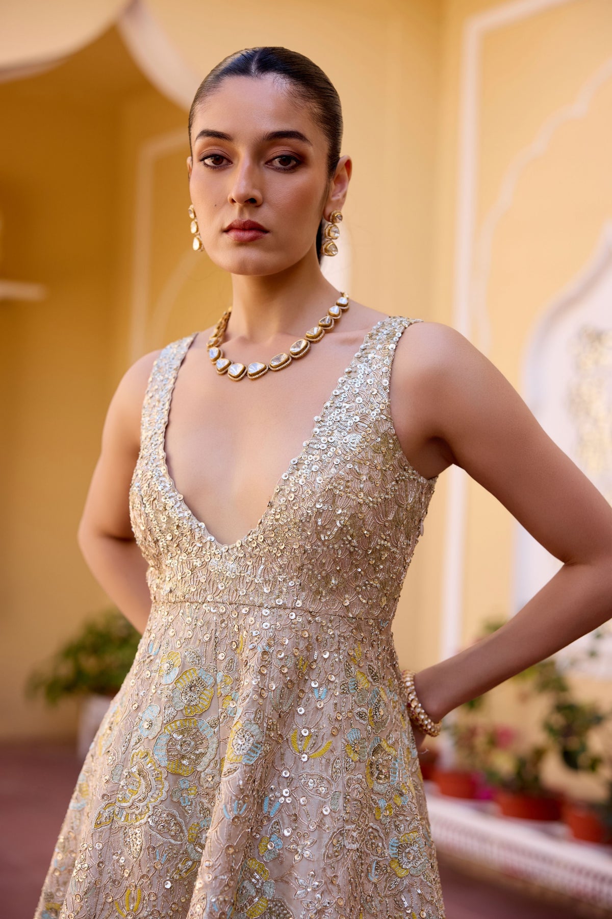 Frost Champagne Peplum Sharara Set