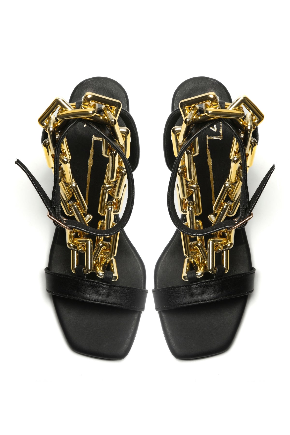 Black Chain Detailed Block Heels