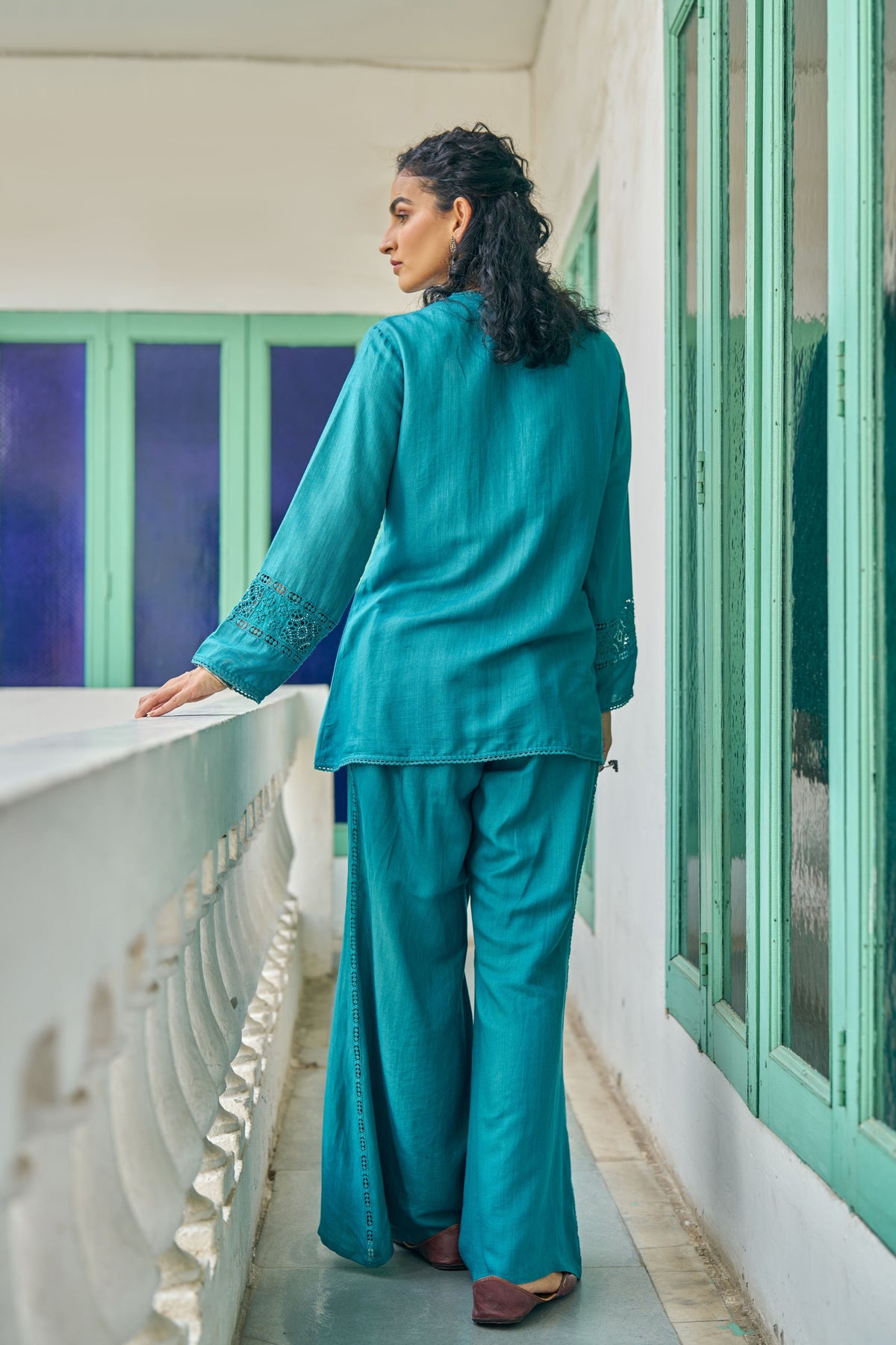 Teal Cutwork Tunic Set