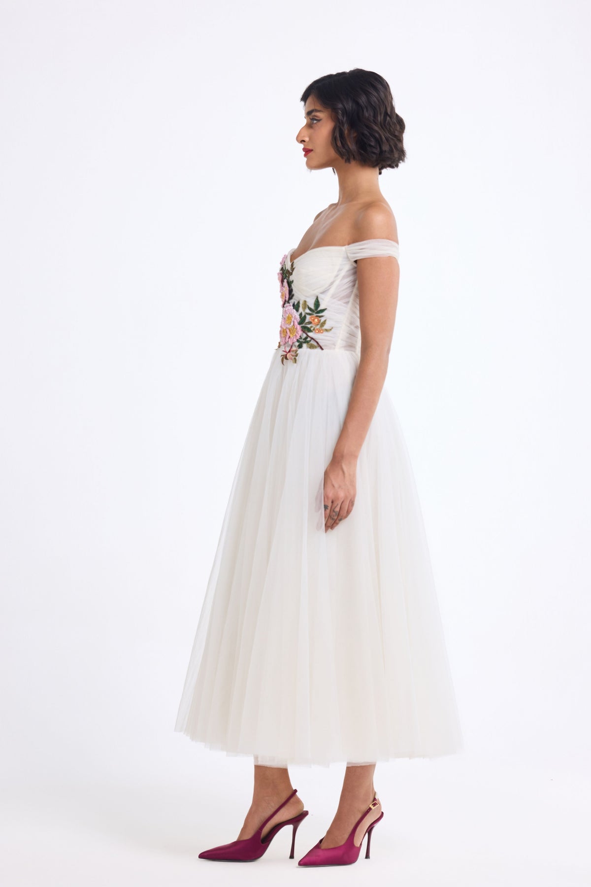 Off Shoulder Draped Midi