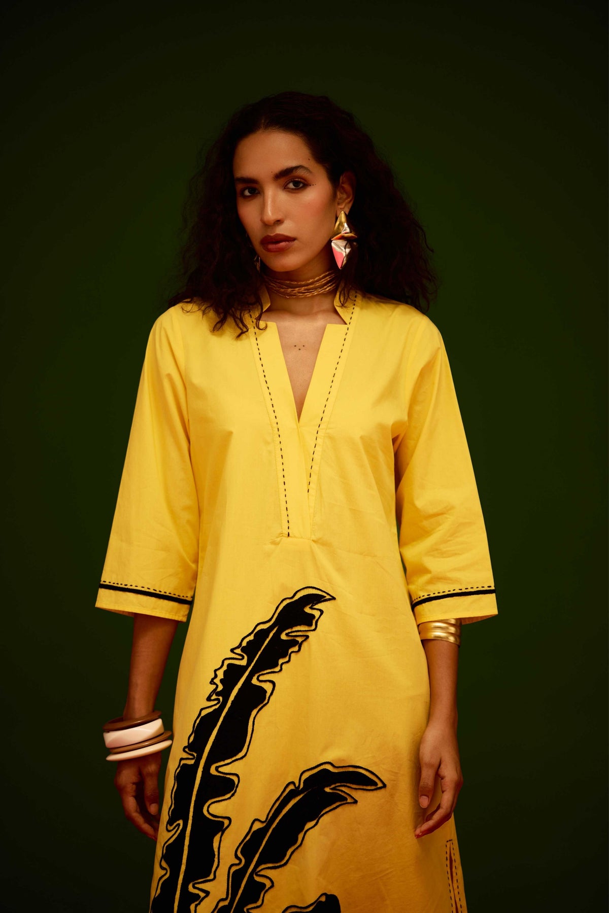 Leaf Motif Yellow Dress
