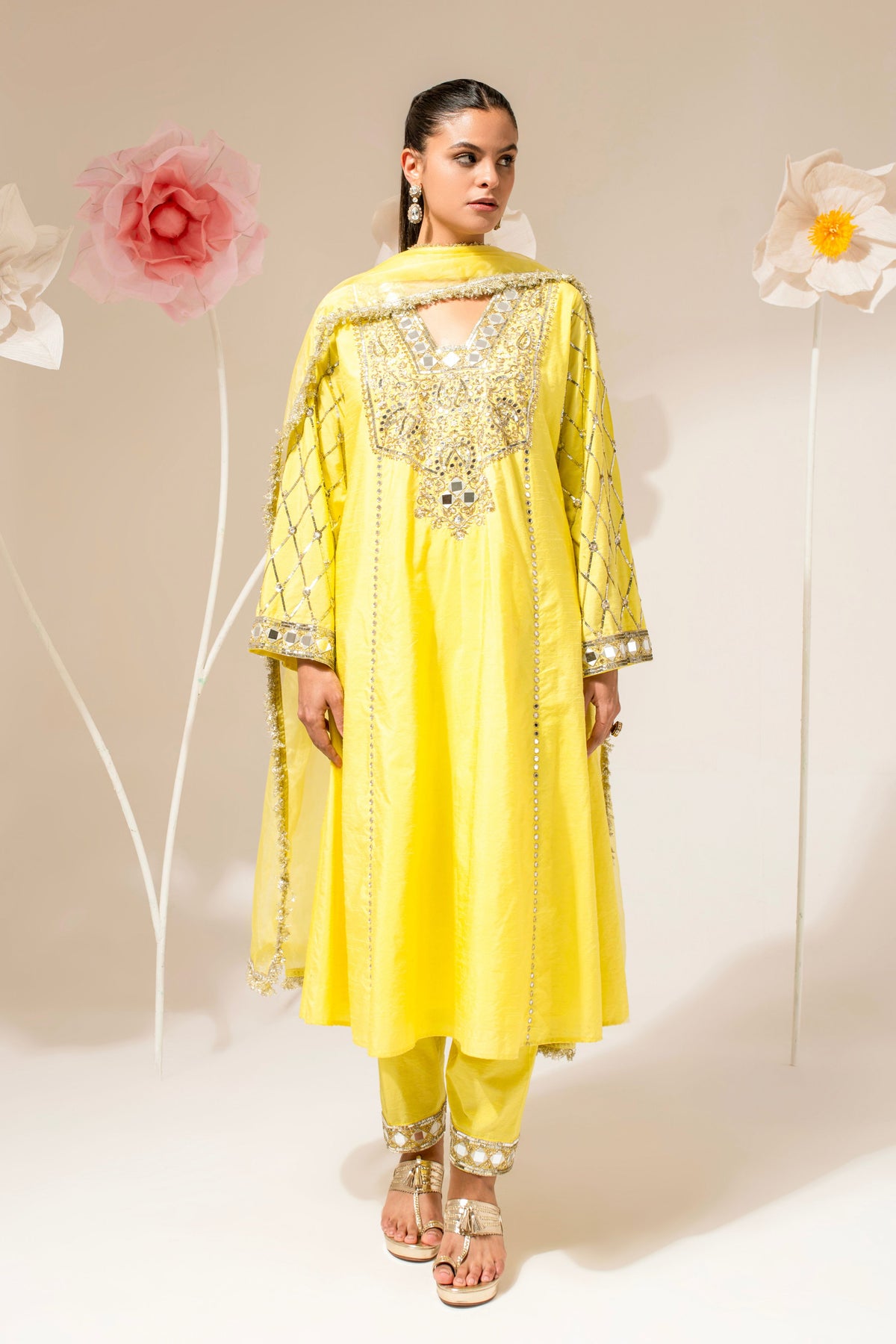 Yellow Sequin-Embroidered Kurta Set