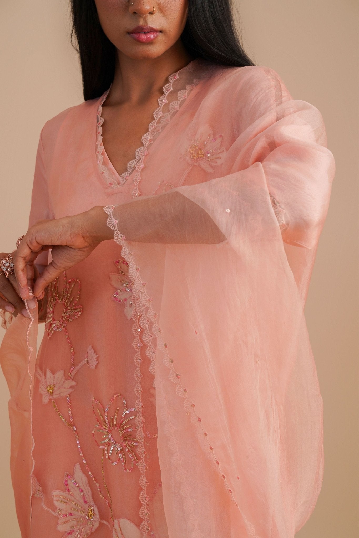 Blush Silk Organza Dupatta - One Not Two - Elahe