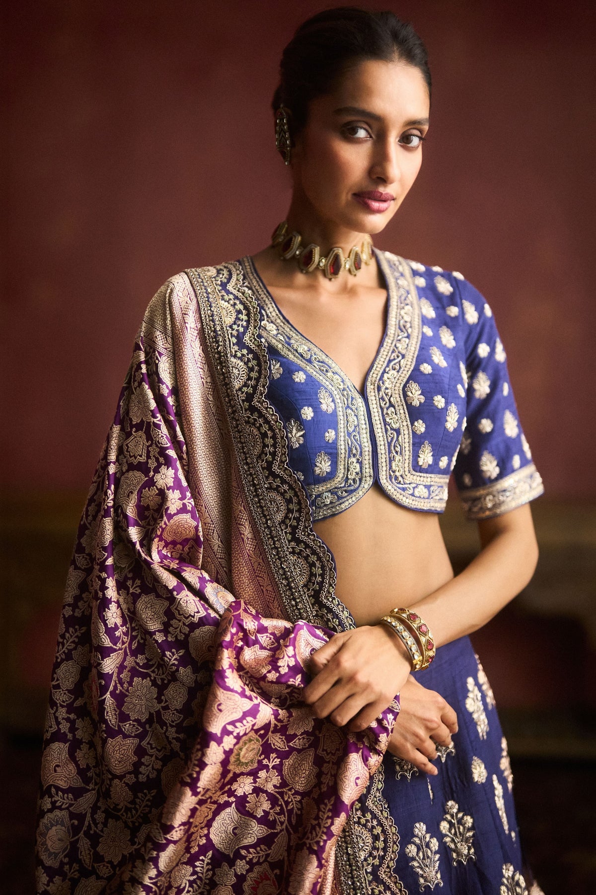 Purple Embroidered Lehenga Set