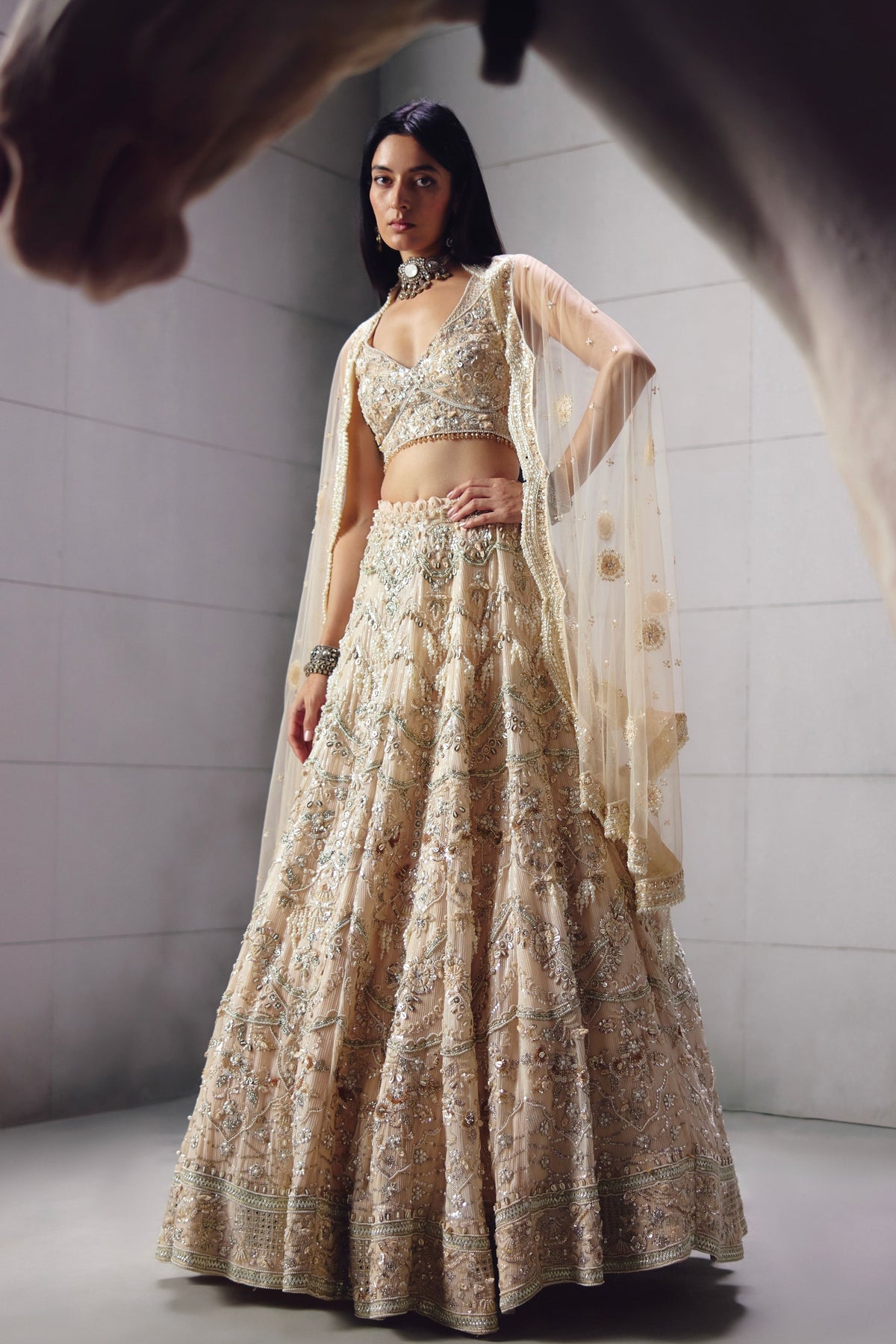 Ivory Embroidered Lehenga Set