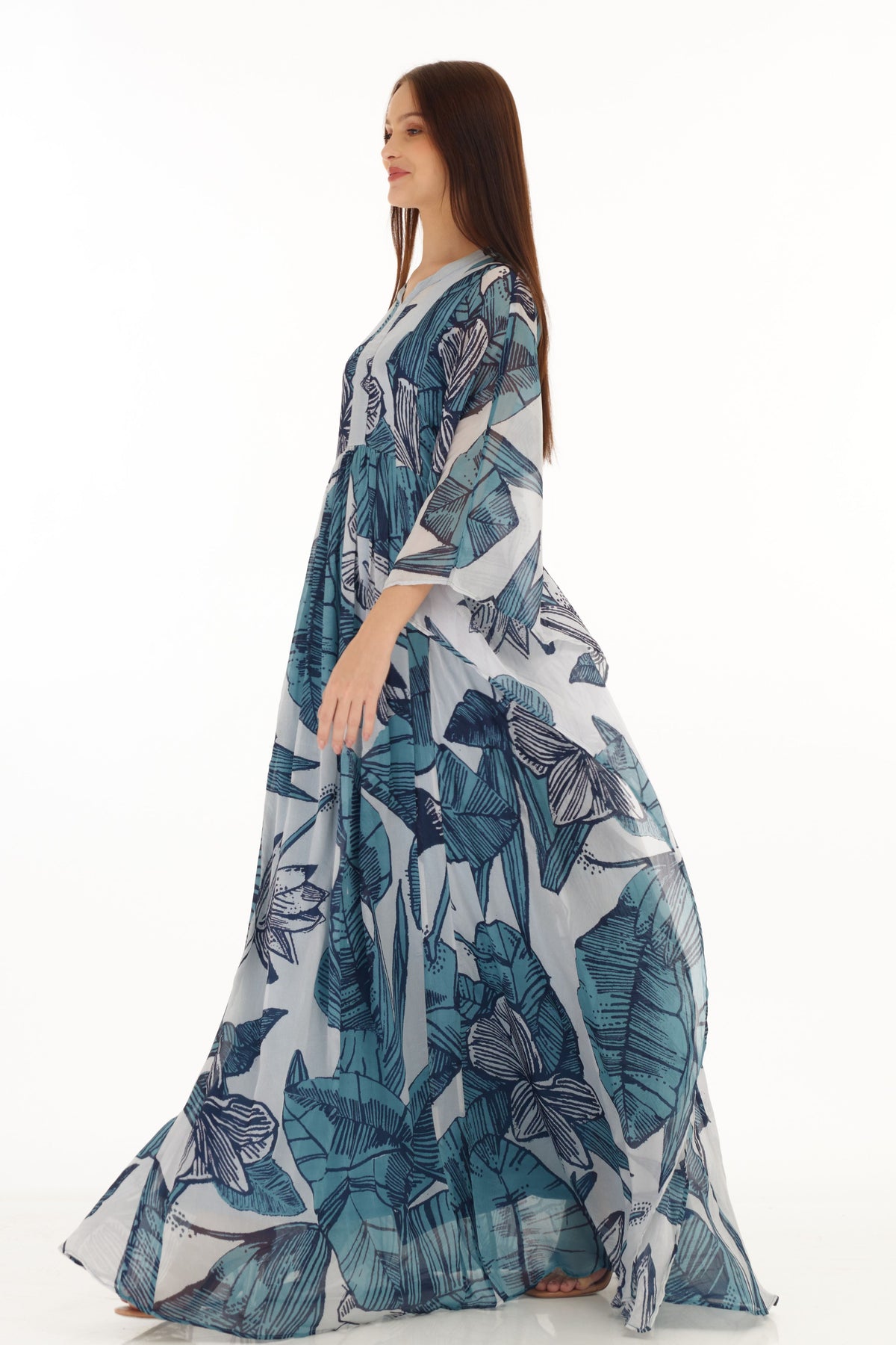 Blue and White Kaftan Dress