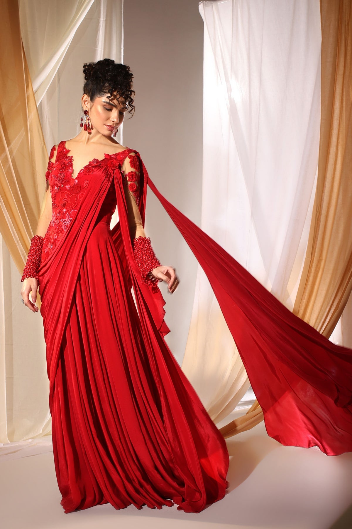 Deep Scarlet Drape Saree
