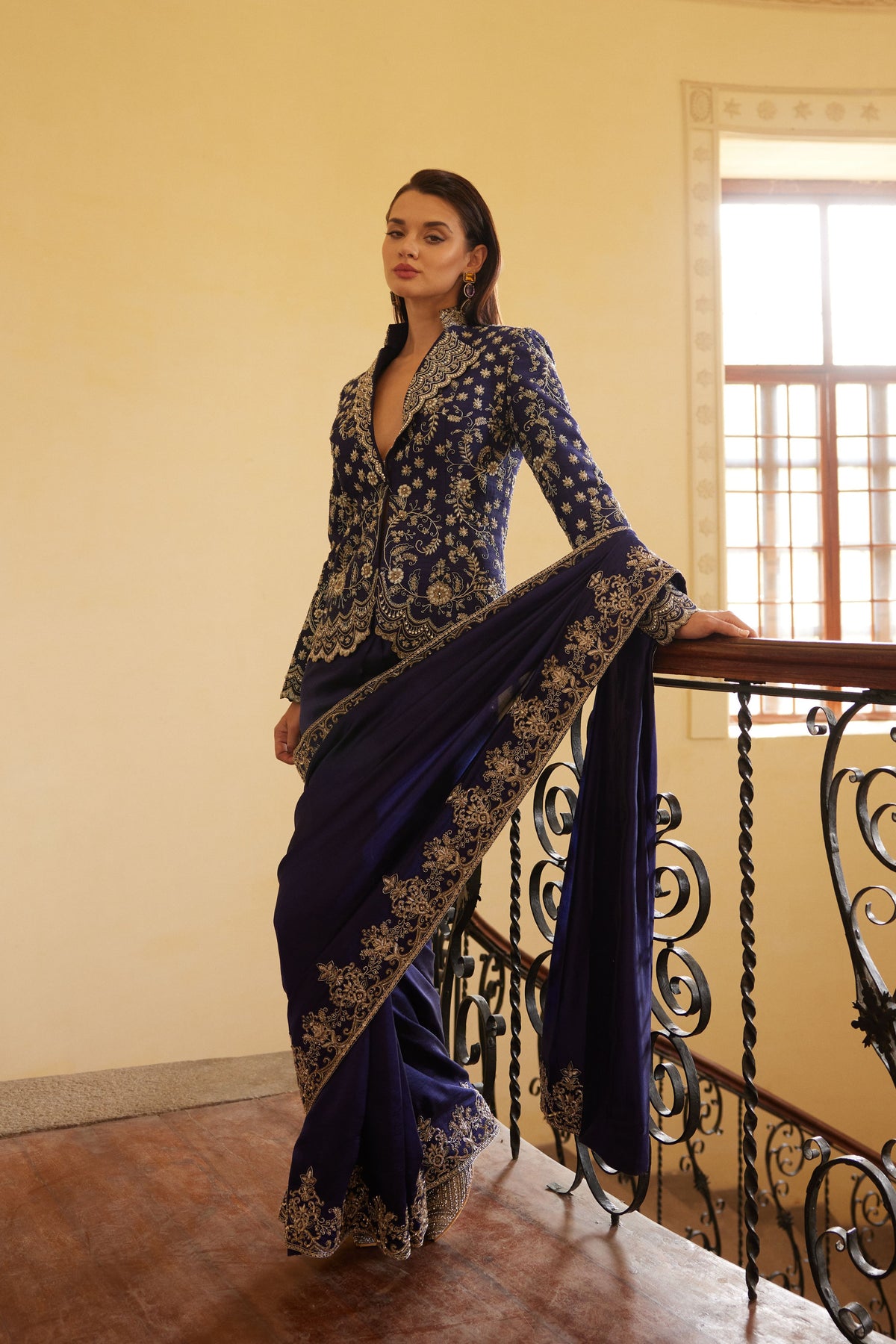 Purple Saree With Embroidered Blouse