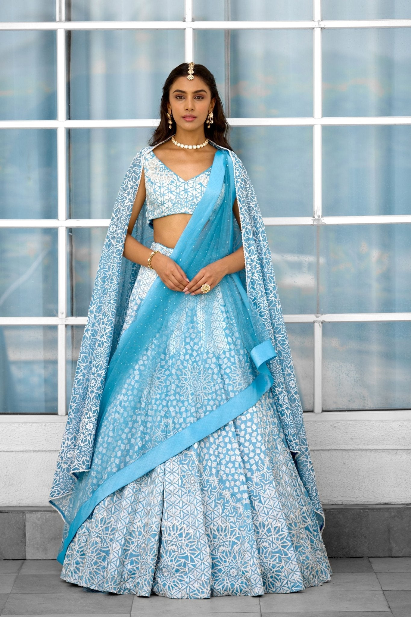Blue Blossom Lehenga Set - Shasha Gaba - Elahe