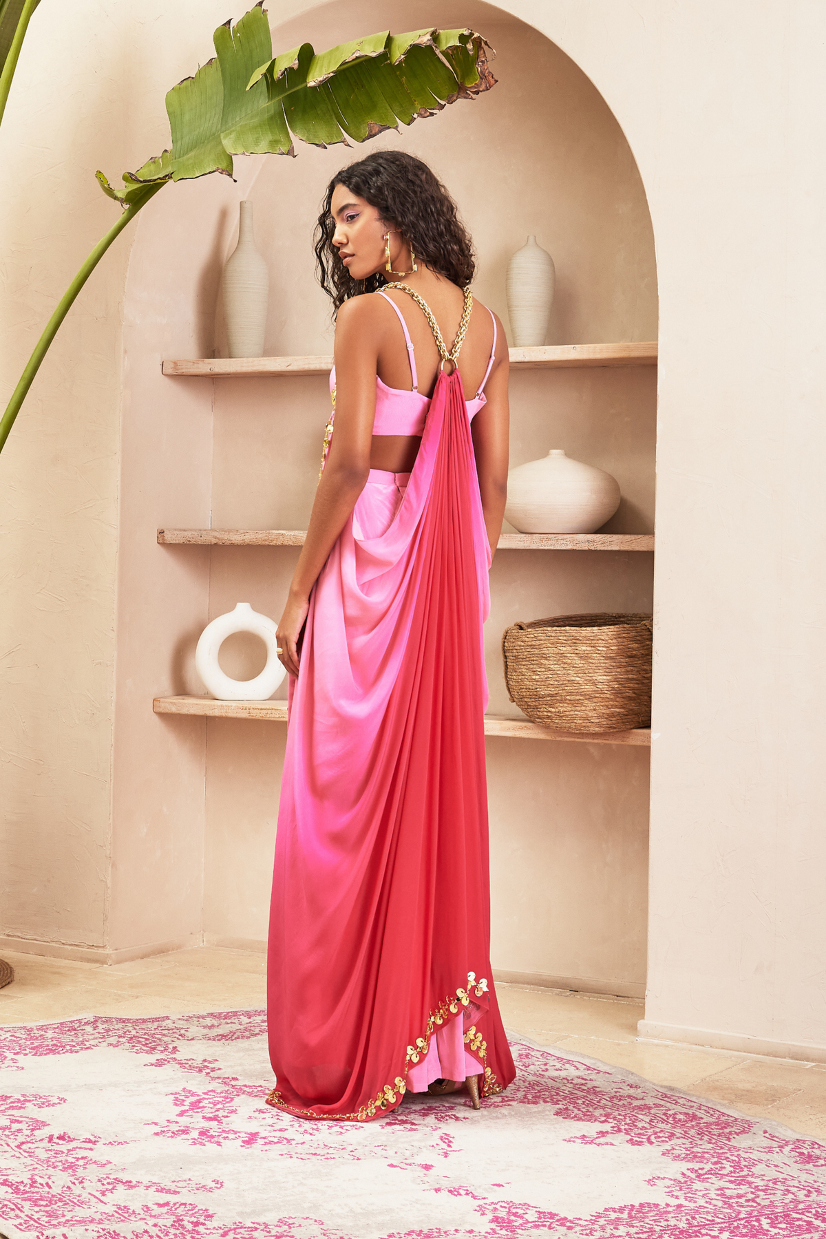 Pink Ombre Jacket With Bustier &amp; Pants