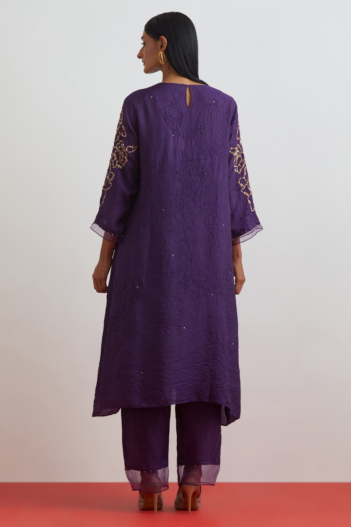 Violet Floral Encrusted Kurta Set