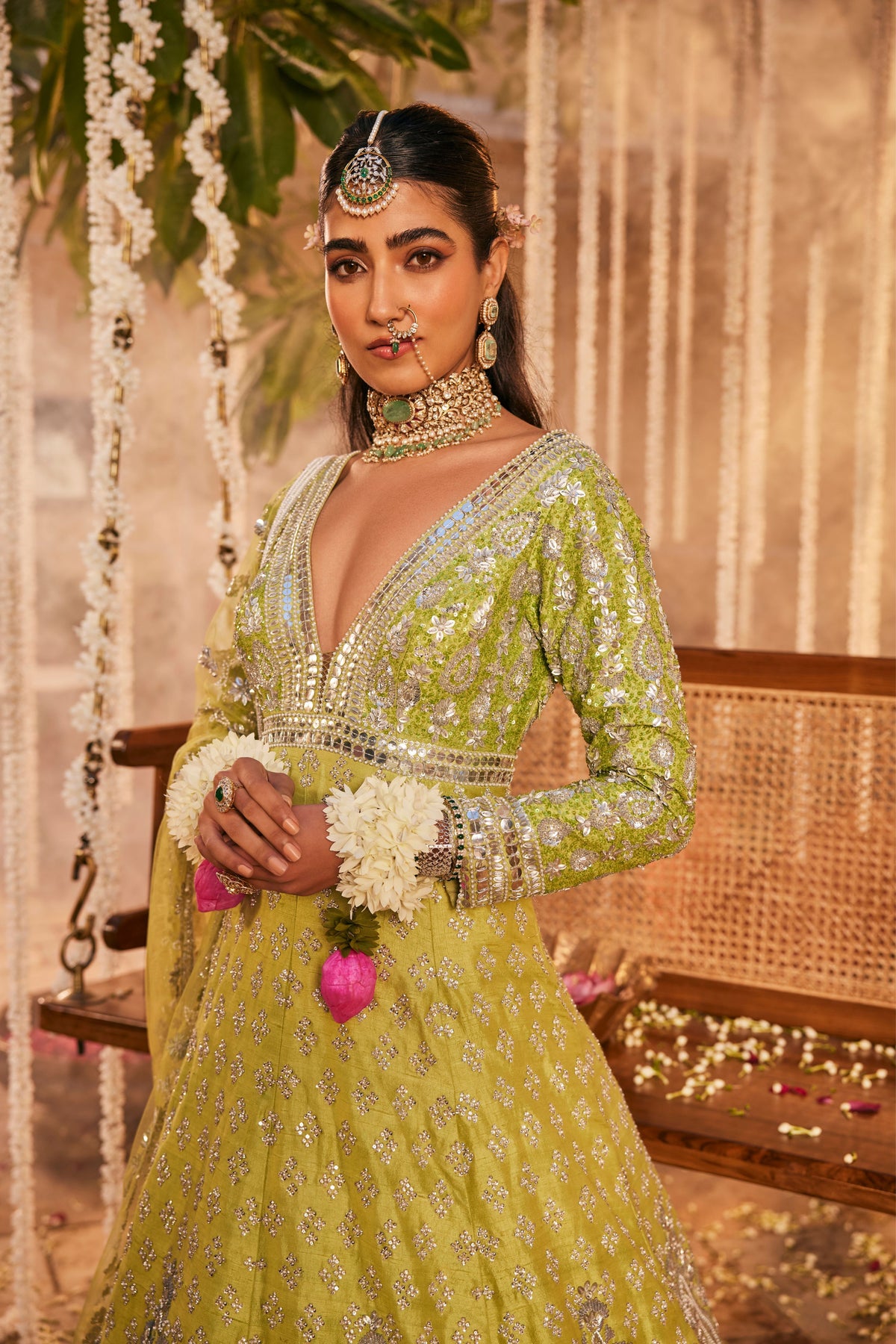 Green Mehr Anarkali Set