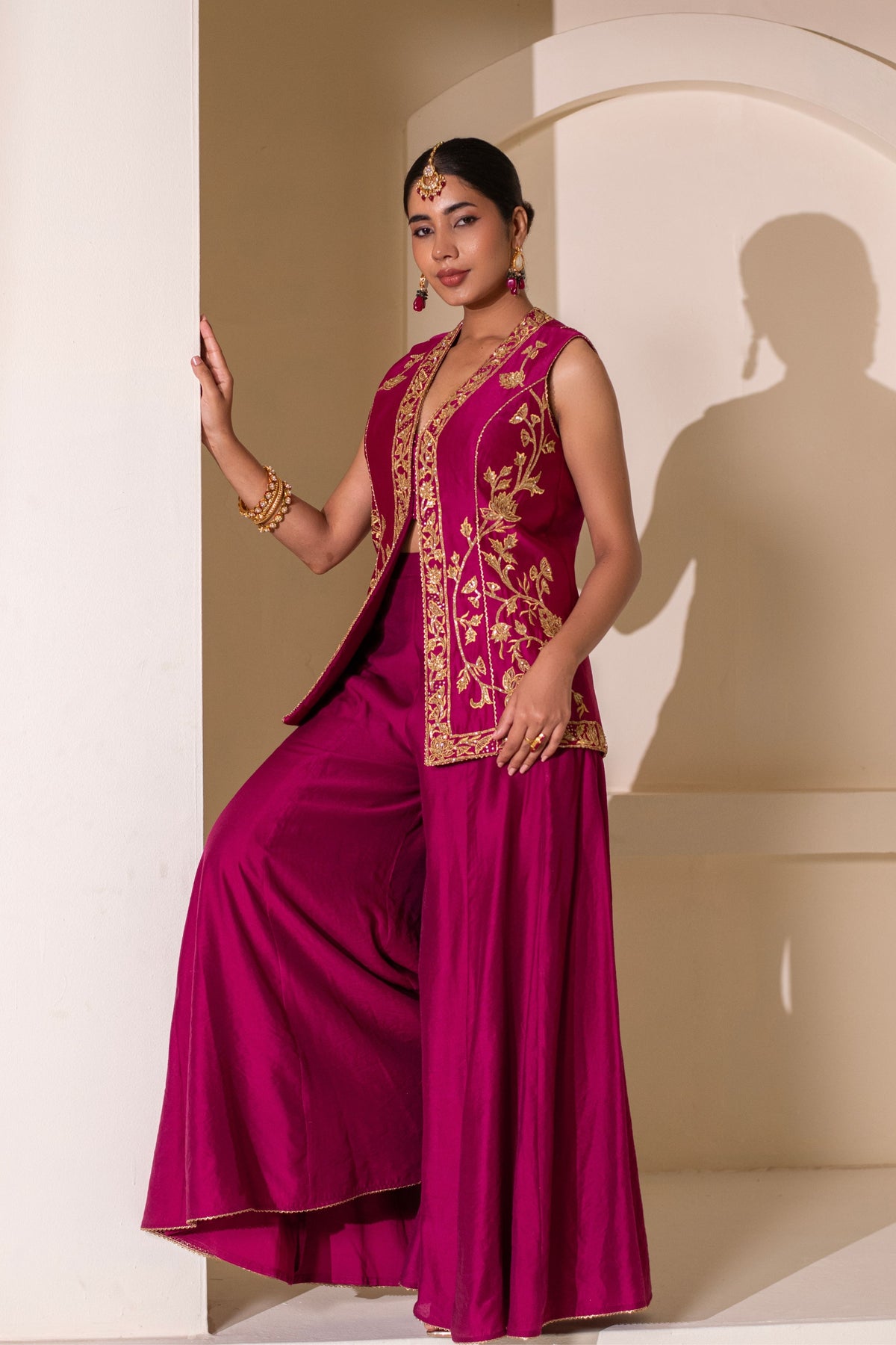 Magenta Embellished Sharara  Set