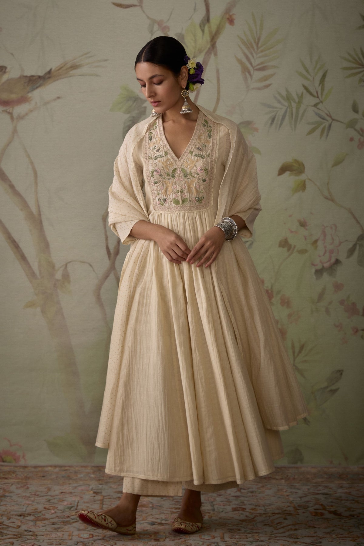 Ivory Embroidered A-line Kurta Set