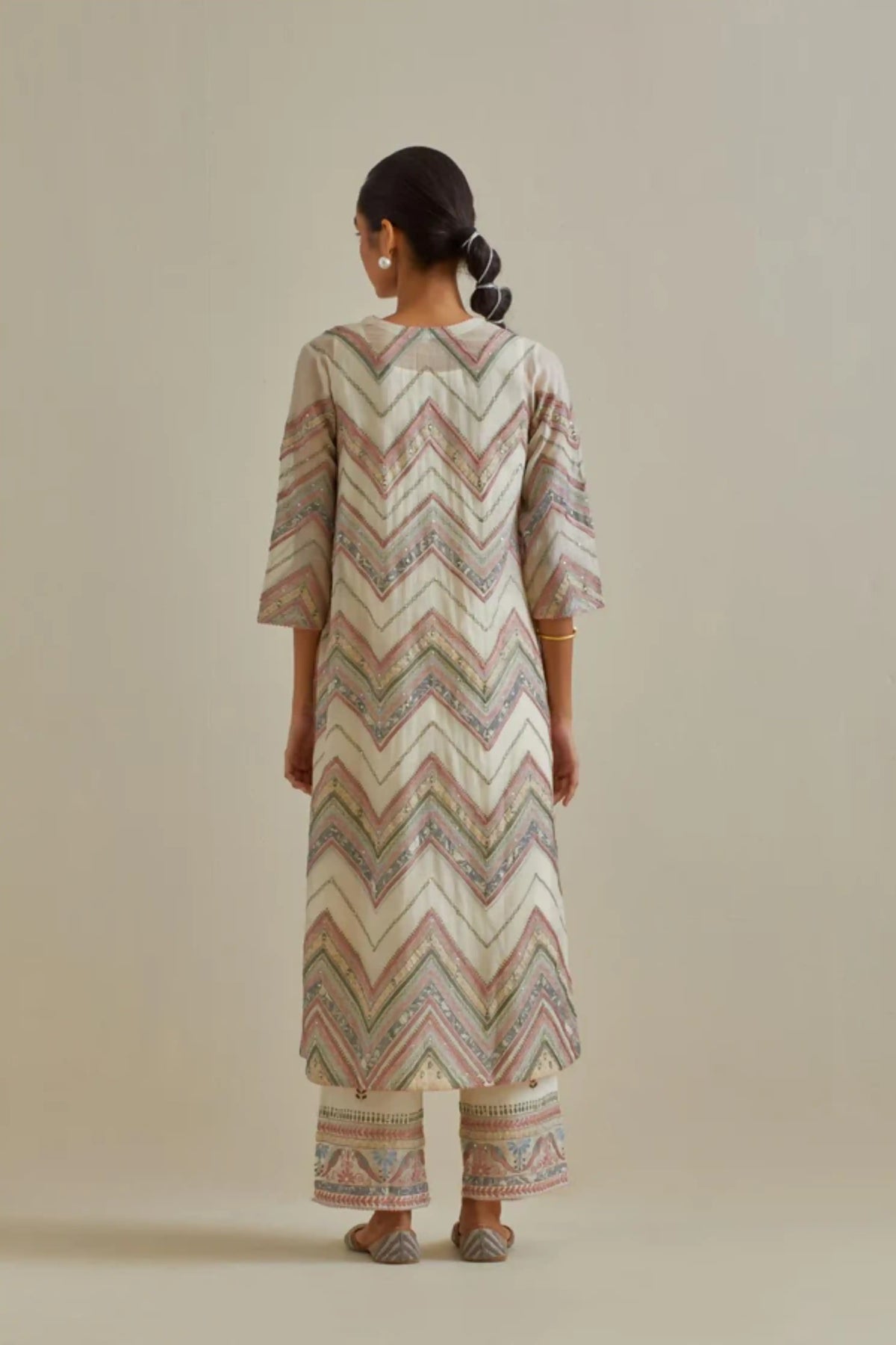 Pink Chevron Pattern Kurta Set