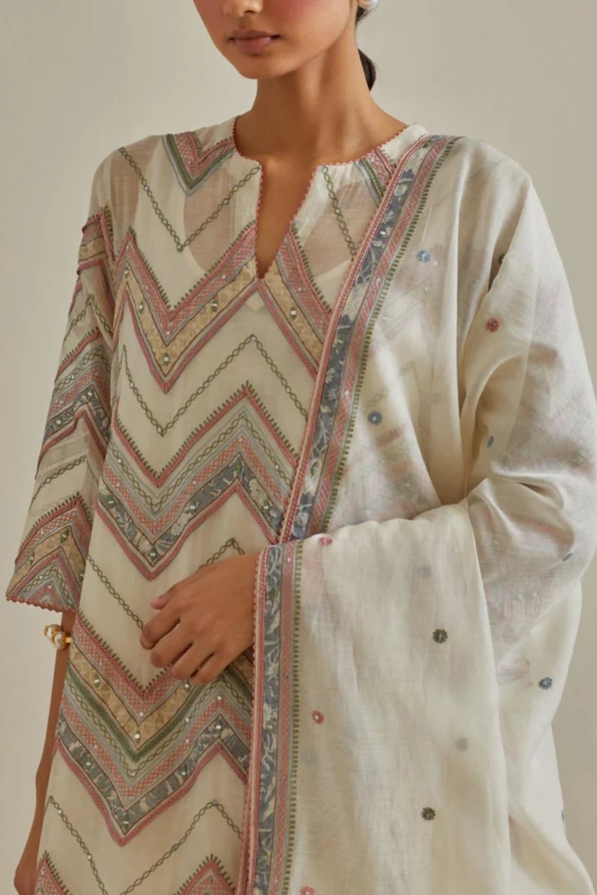 Pink Chevron Pattern Kurta Set