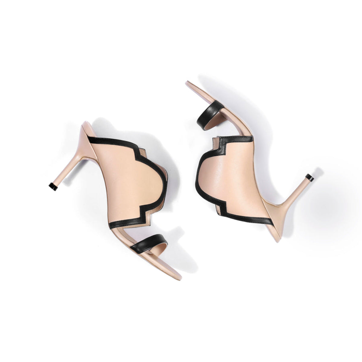 Ivory&amp;black 3 Inches Block Open Toen Heels