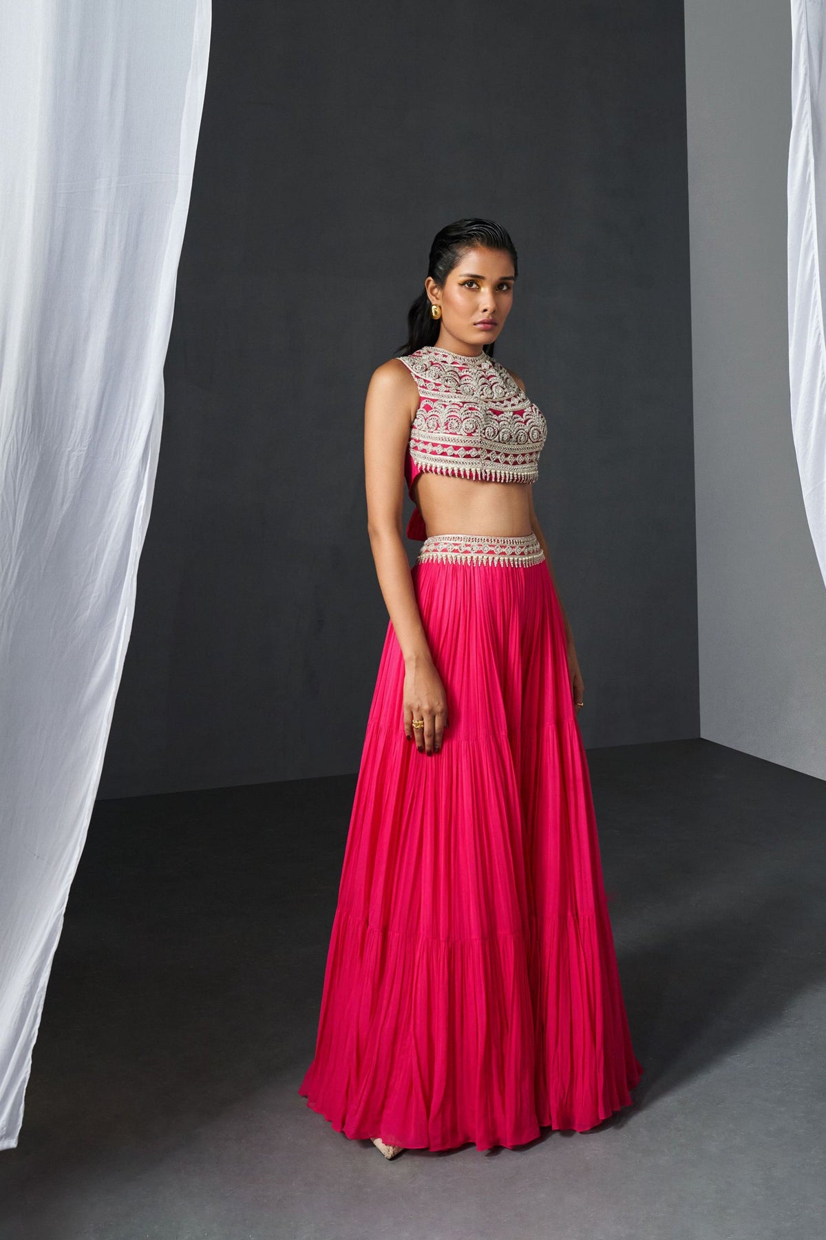 Fuschia Embroidered Sharara Set