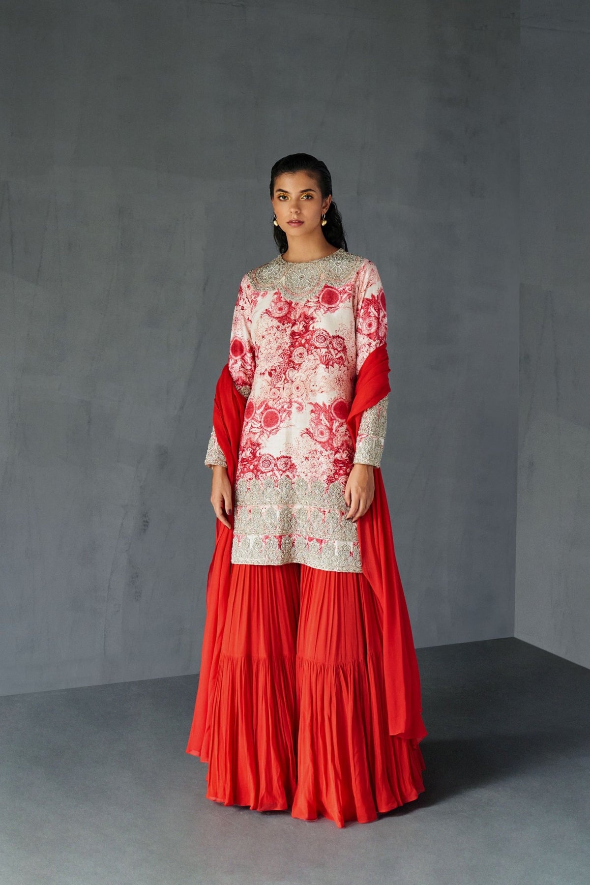 Champagne-red Blossom Sharara Set