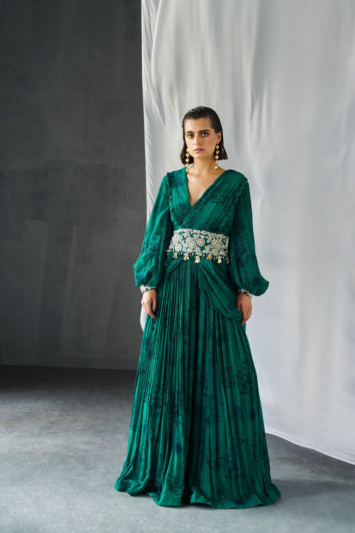 Teal Blossom Palazzo Saree Set