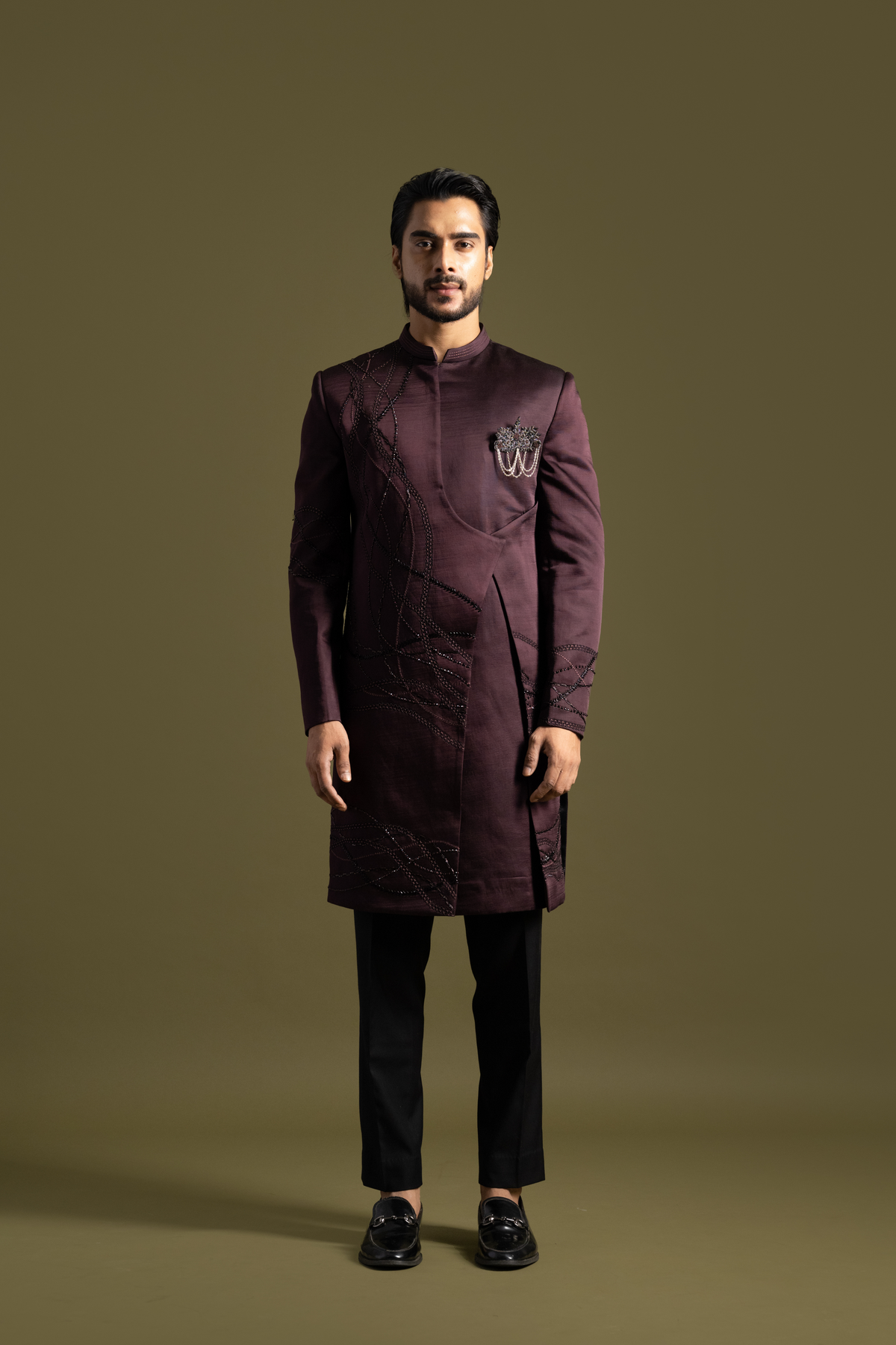 Wine Colour Achkan Set