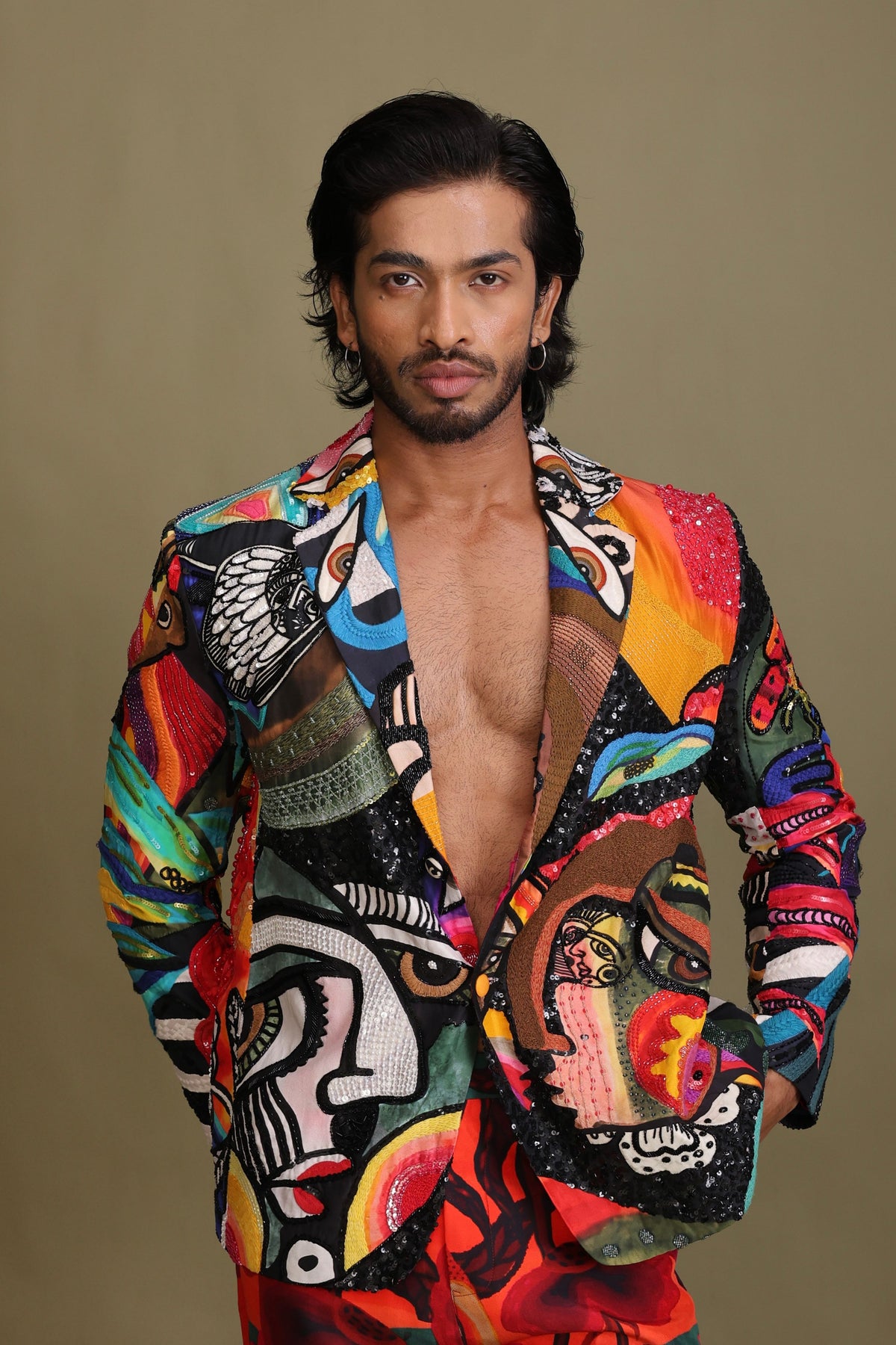 Starry Night Semi-Embroidered Blazer