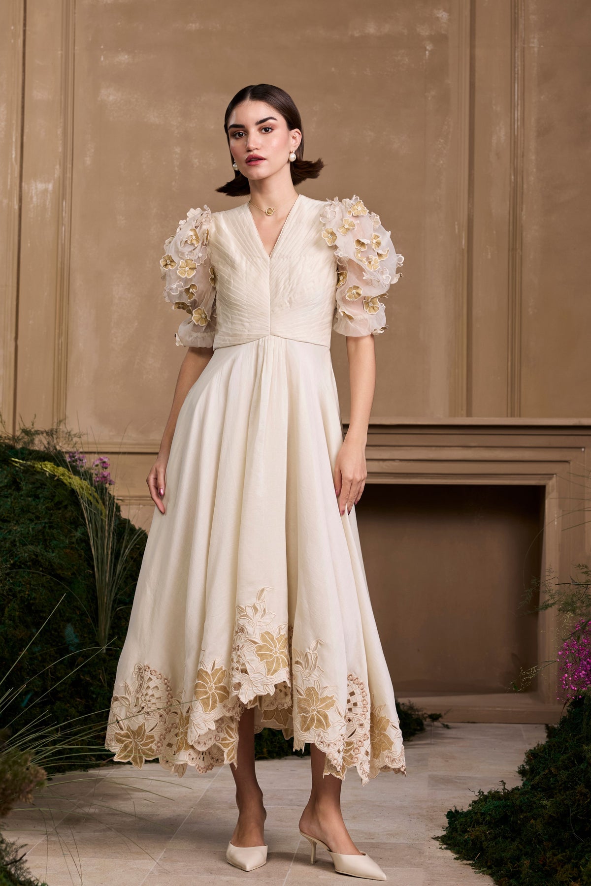 Ivory &amp; Gold Embroidered Dress