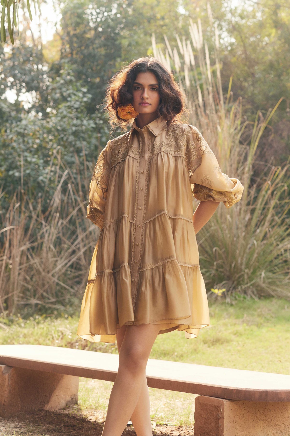 beige Airy Short Dress