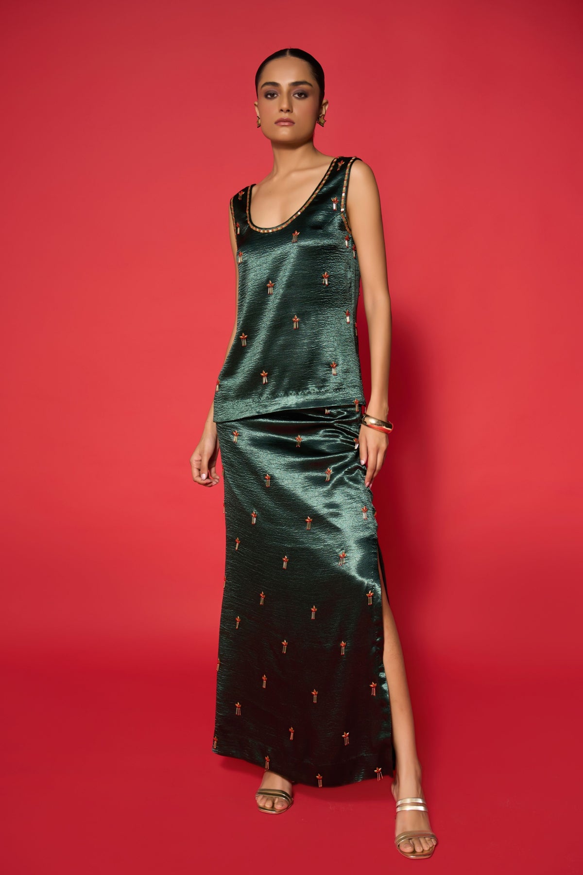 Prina Embroidered Top With Skirt Set