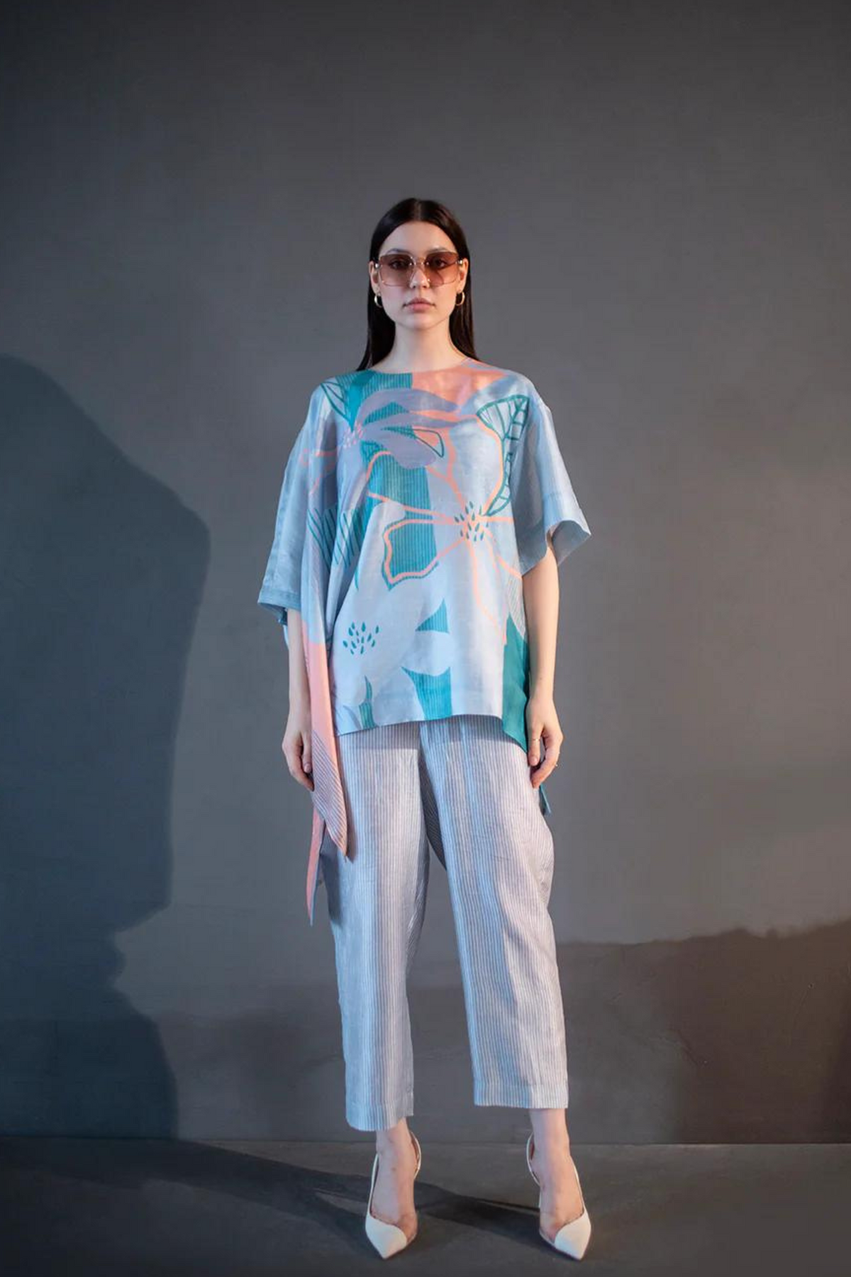 Blue Abstract Geometric Tunics Set