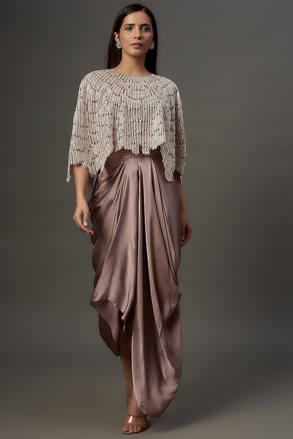 Beige embroidered skirt set