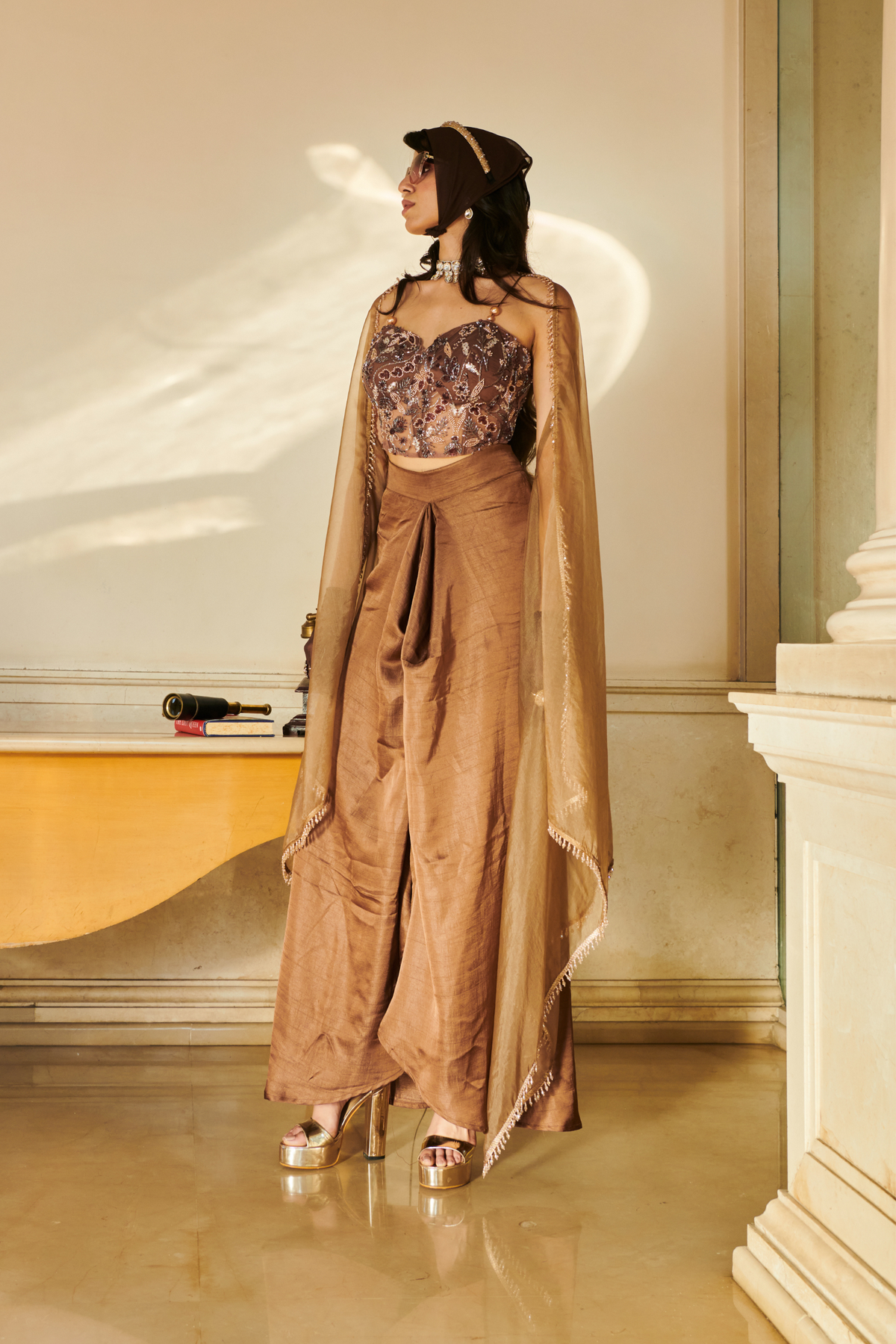 Brown Corset Sarong And Cape