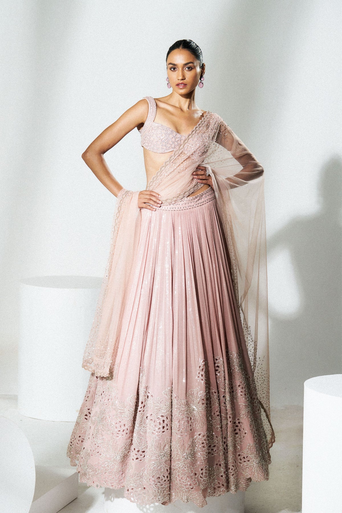 Blush Pink Cutwork Lehenga Set