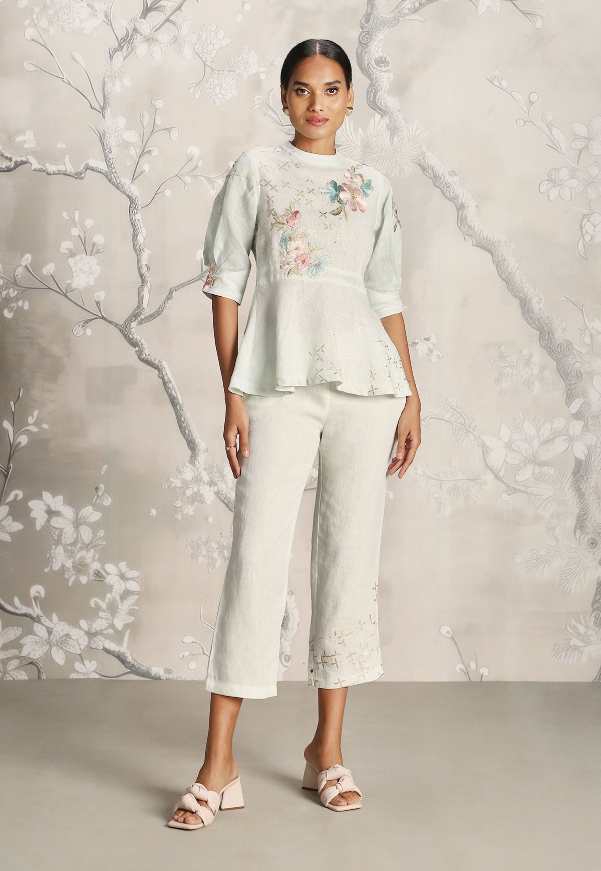 Bonny Corsage Peplum Top and Pant Set
