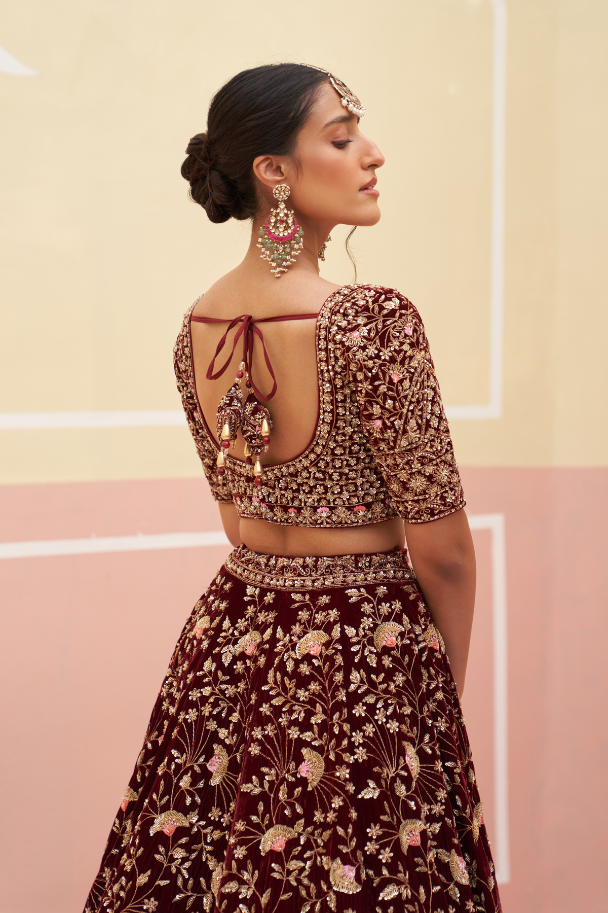 Maroon Velvet Lehenga Set