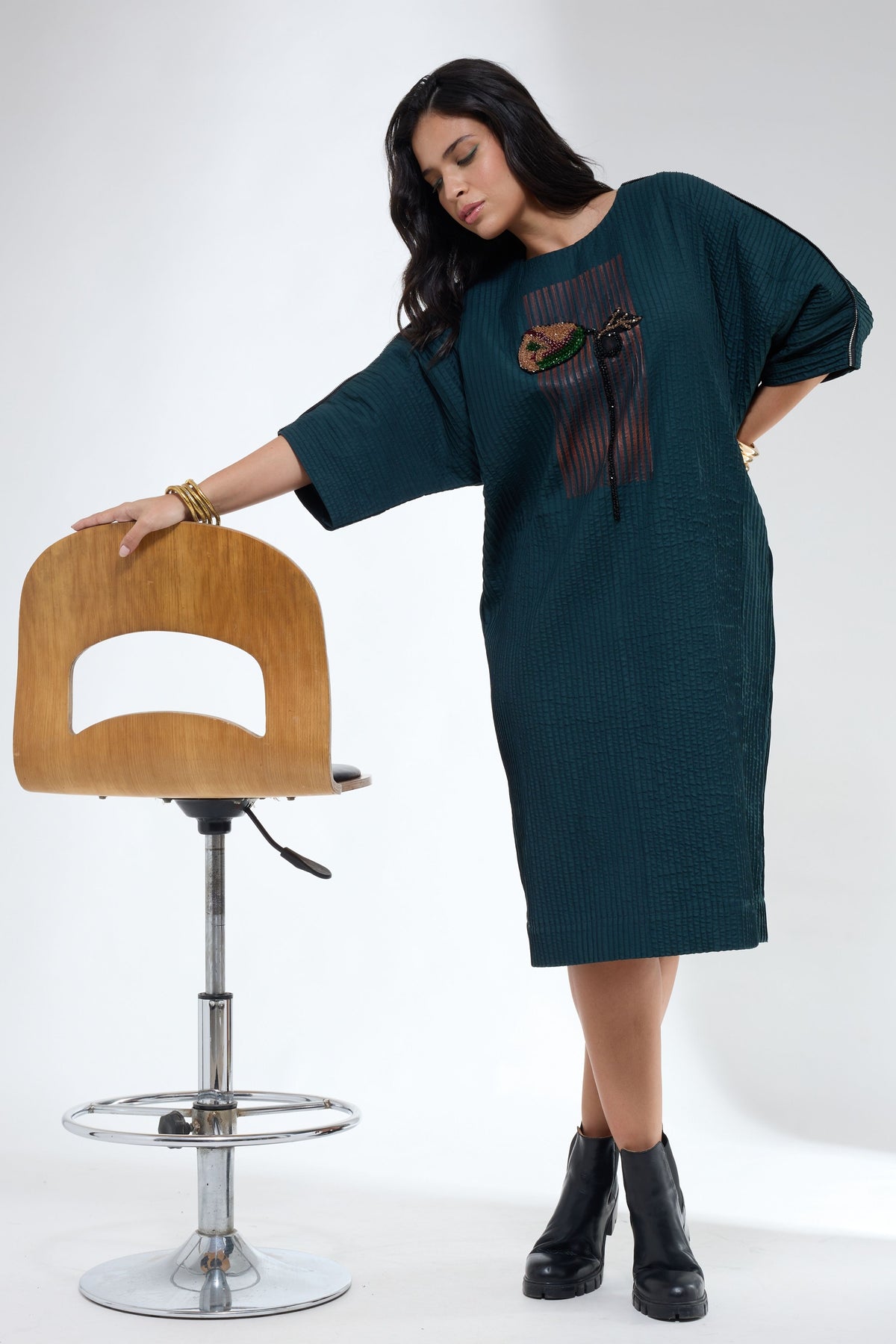 Pintuck Teal Dress
