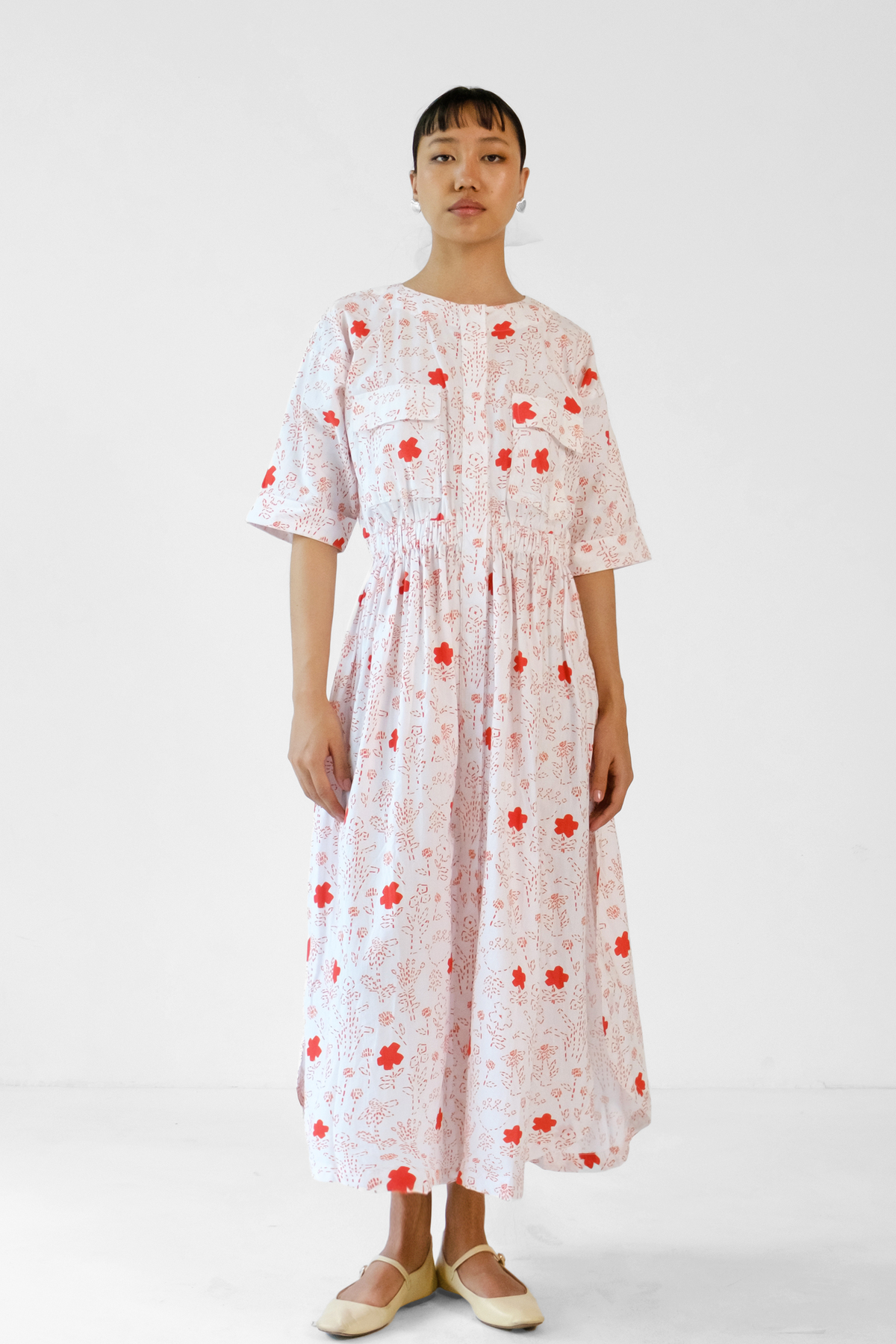 White and Red Printed Dress