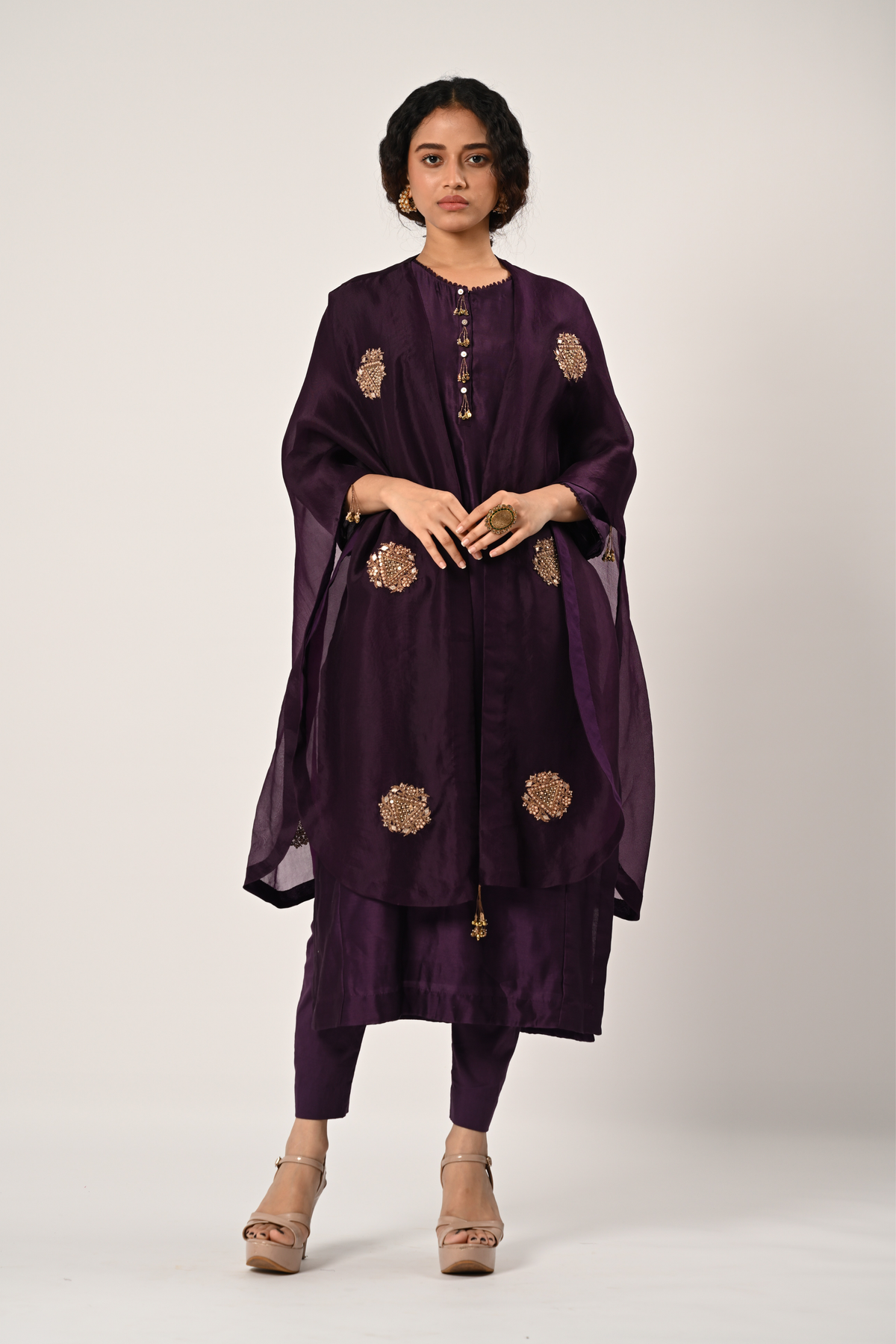 Dark Purple Kurta With Cape