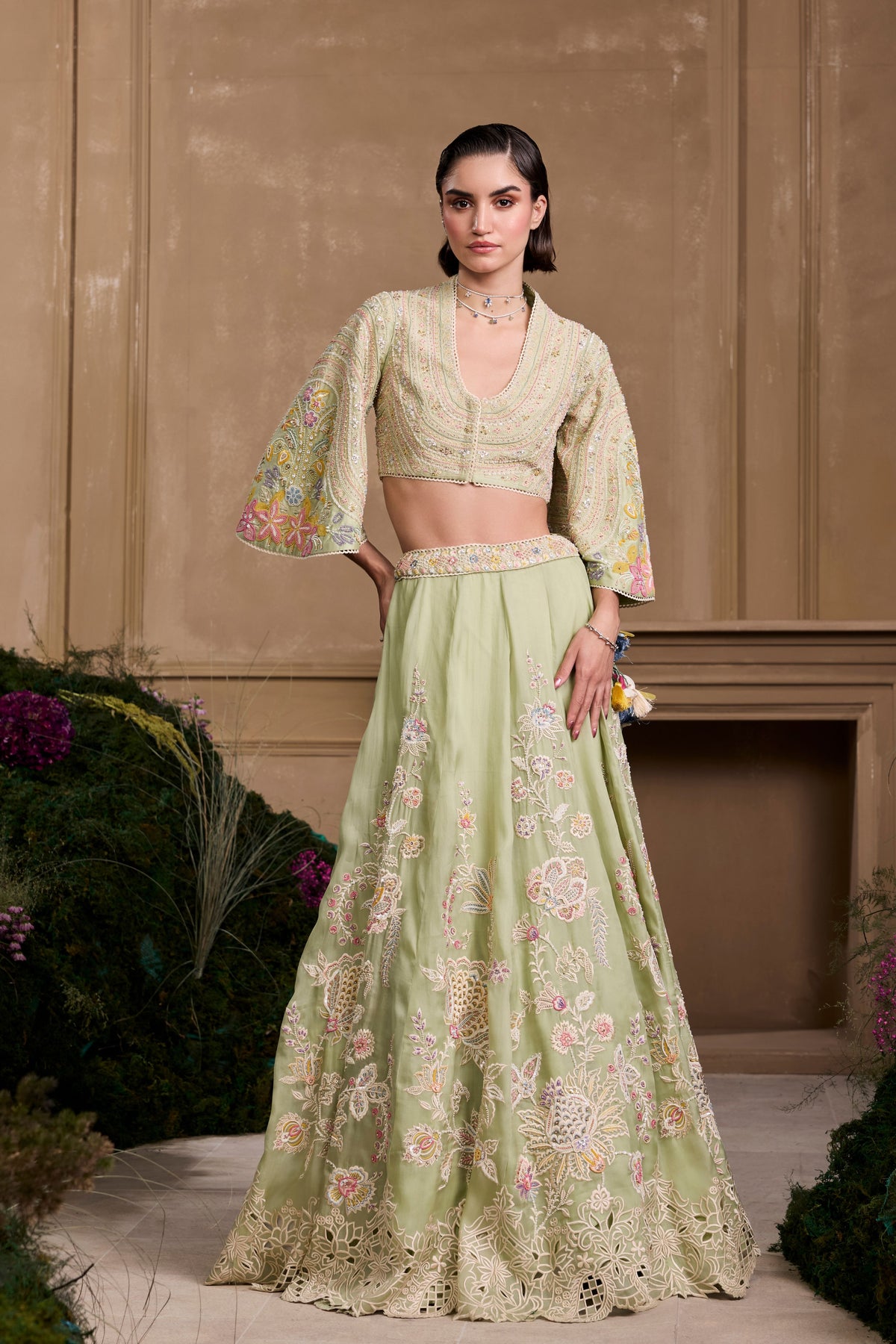 Mint Green Embroidered Bolero Jacket