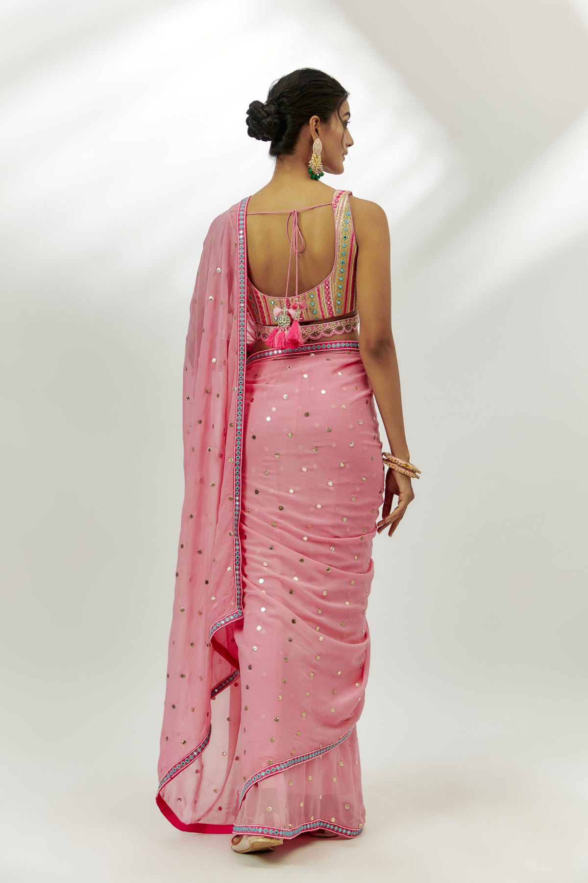 Pastel Pink Embroidered Saree Set