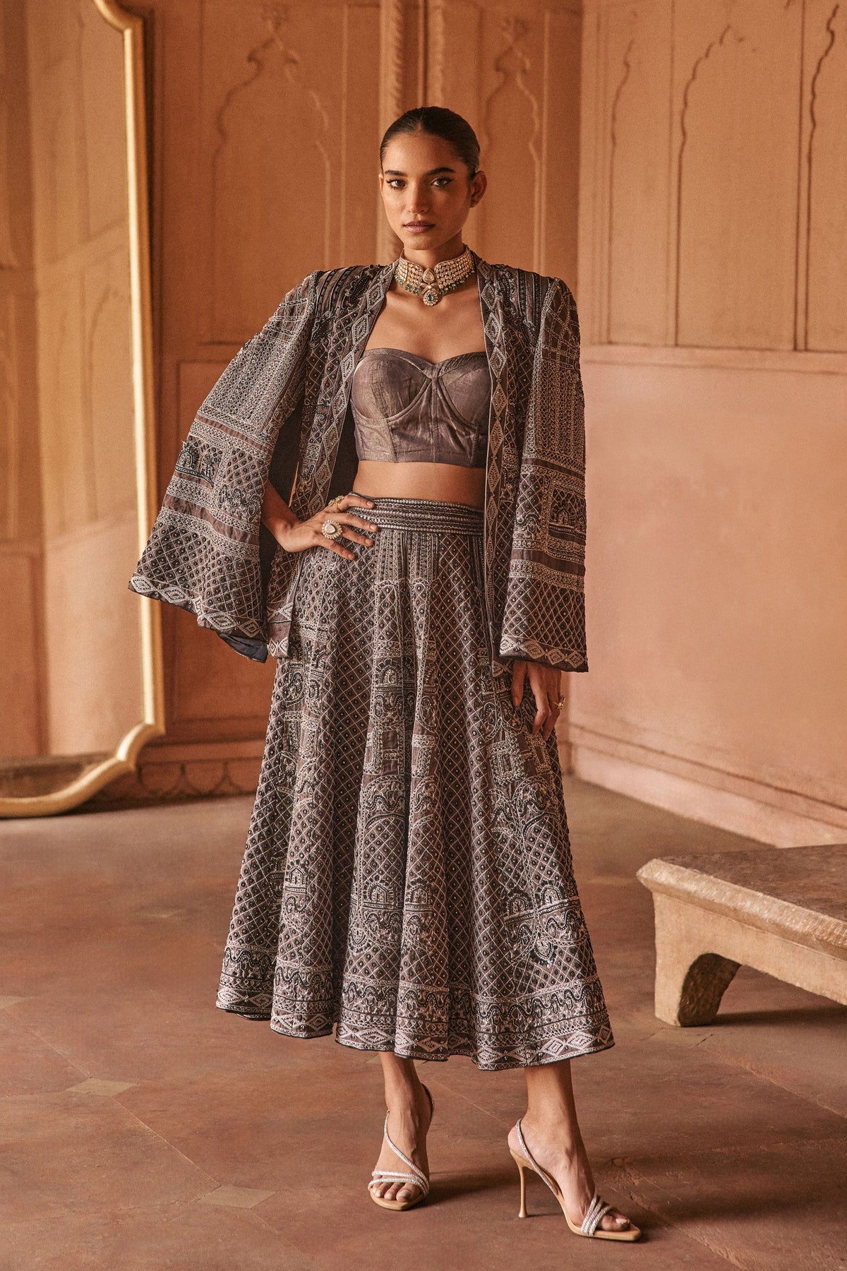 Dori Embroidered Cropped Lehenga With Jacket