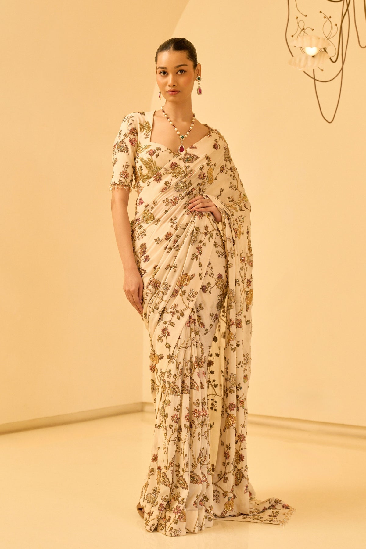Ivory Floral Saree Set