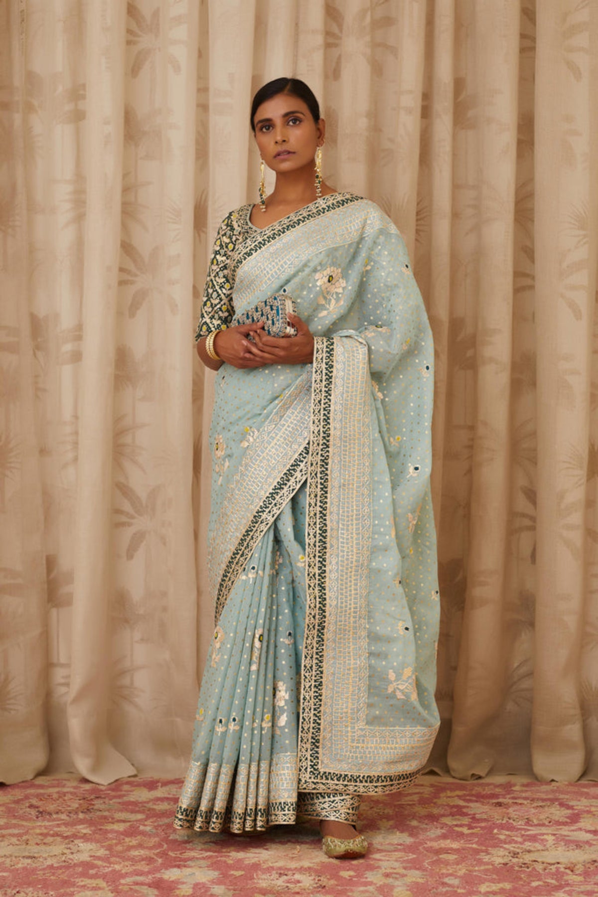 Blush blue saree set